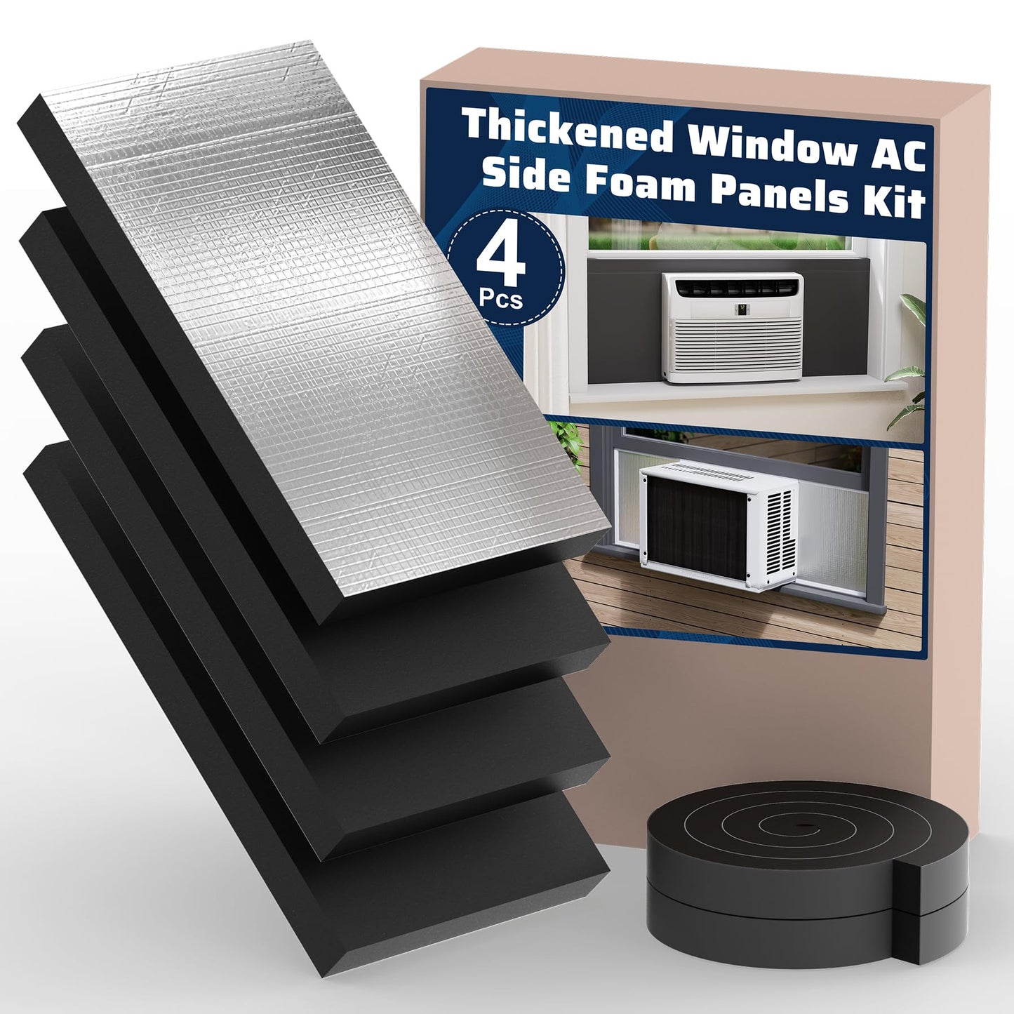 Pearwow 4 Pack Window Air Conditioner Side Panels,17" x 9" x 1" Insulated Foam Panels, Insulation AC Side Surround Panels Kit for Window AC Units,AC Window Seal Kit with Top Seal Strip