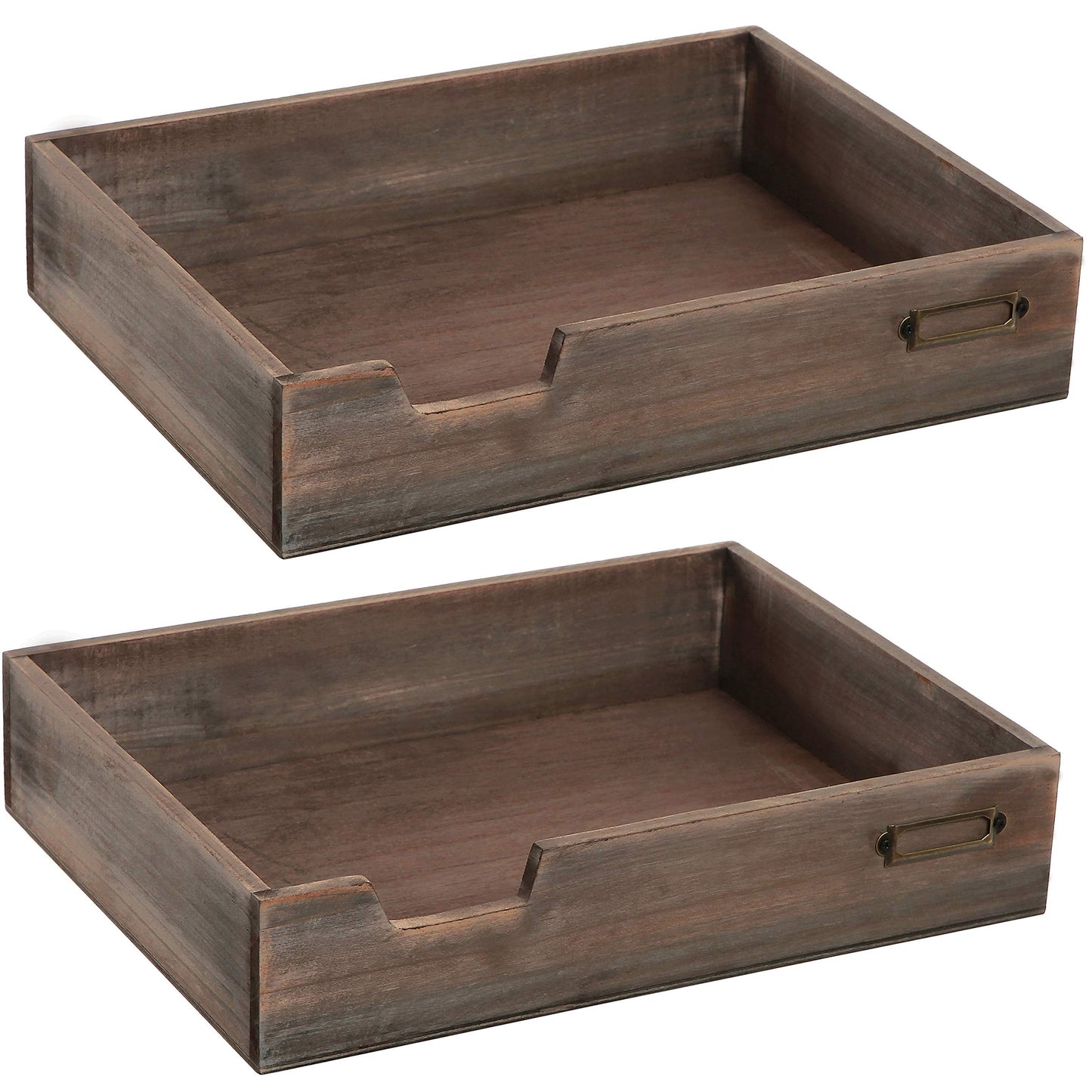 MyGift Set of 2 Vintage Distressed Finish Brown Wood Stackable Office Desktop Document Letter Paper Tray