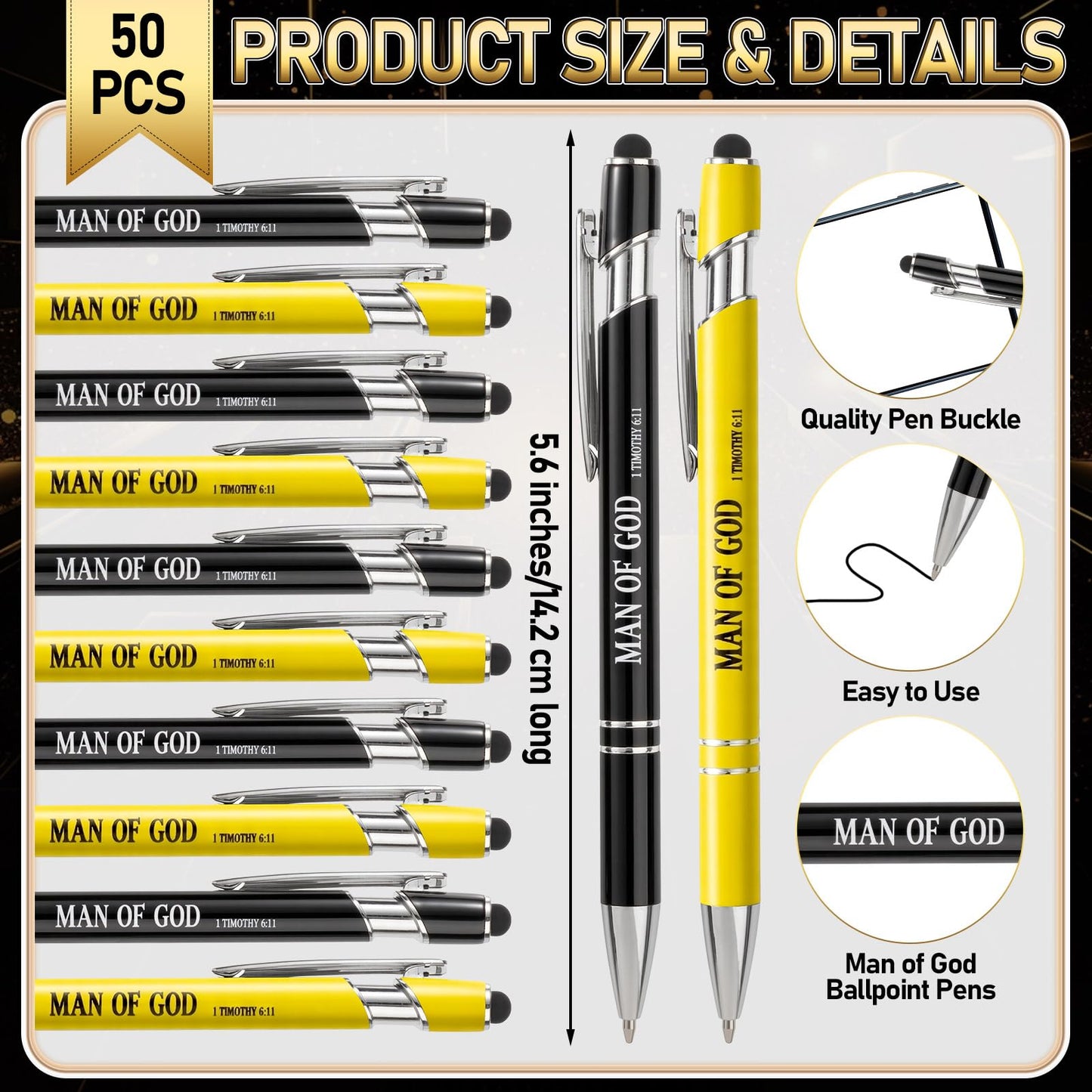 50 Sets Christian Fathers Day Church Gifts Bulk Christian Pens with Stylus Tips Man of God Gifts Men Bulk Bible Card for Men Dad Fathers Day Jesus Religious Godfather Pastor Sunday School Favor