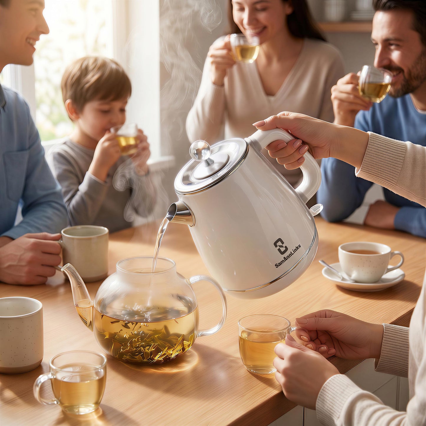 Electric Kettle 1.8L,1350W Fast Boil Cordless Tea Kettle, Stainless Steel Hot Water Kettle with 100% Stainless Steel Interior, Double Wall Insulation, BPA-Free, Auto Shut-Off & Boil-Dry Protection