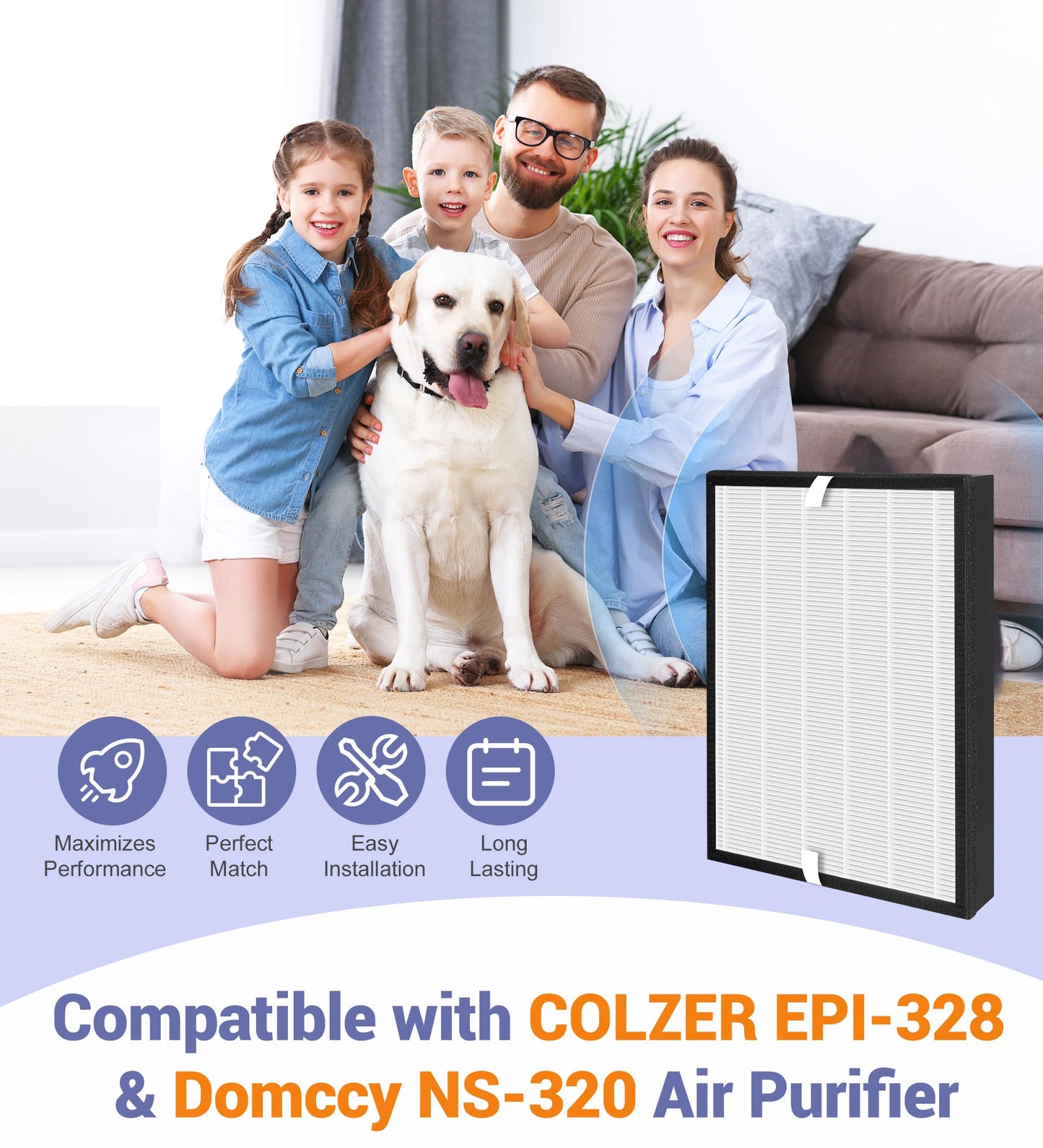 Popurure Replacement Filter Compatible with COLZER EPI-328 and Domccy NS-320 Air Purifier, with H13 HEPA + 4 Activated Carbon Pre-Filters
