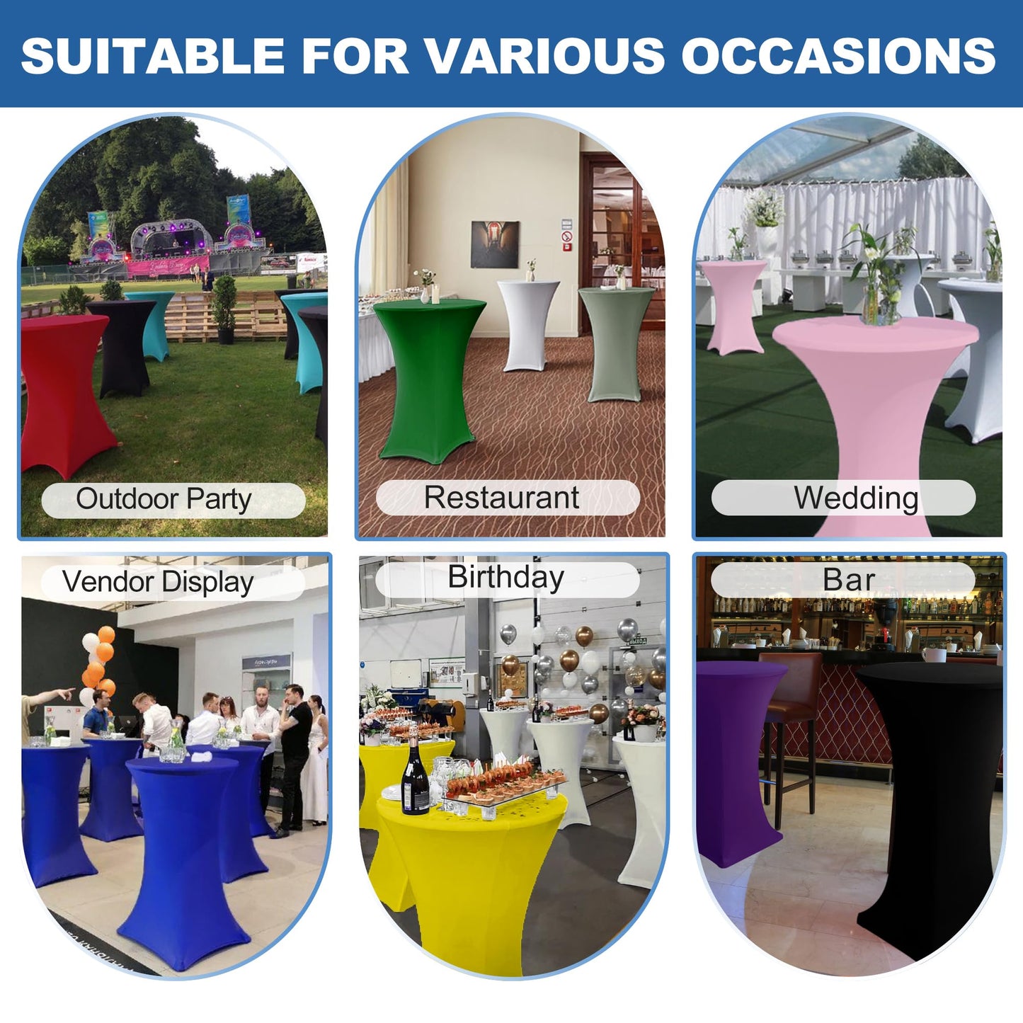 Enjoyidea Cocktail Table Covers-Spandex Round High Top Table Cloths 6 Pack 32x43 Inch-White Stretch Fitted Bar Tall Tablecloth for Pub Bistro Highboy Party Event Banquet Height Folding Satnding Tables