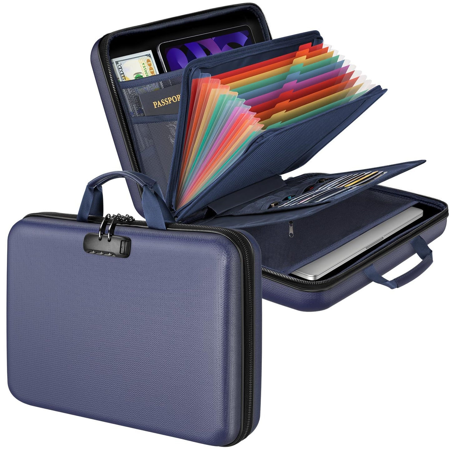 Fireproof Document Organizer Bag, 5200℉ File Organizer Safe Box, Hard Shell Document Bag with 13 Pocket Accordion File Folder (5200℉-Blue)