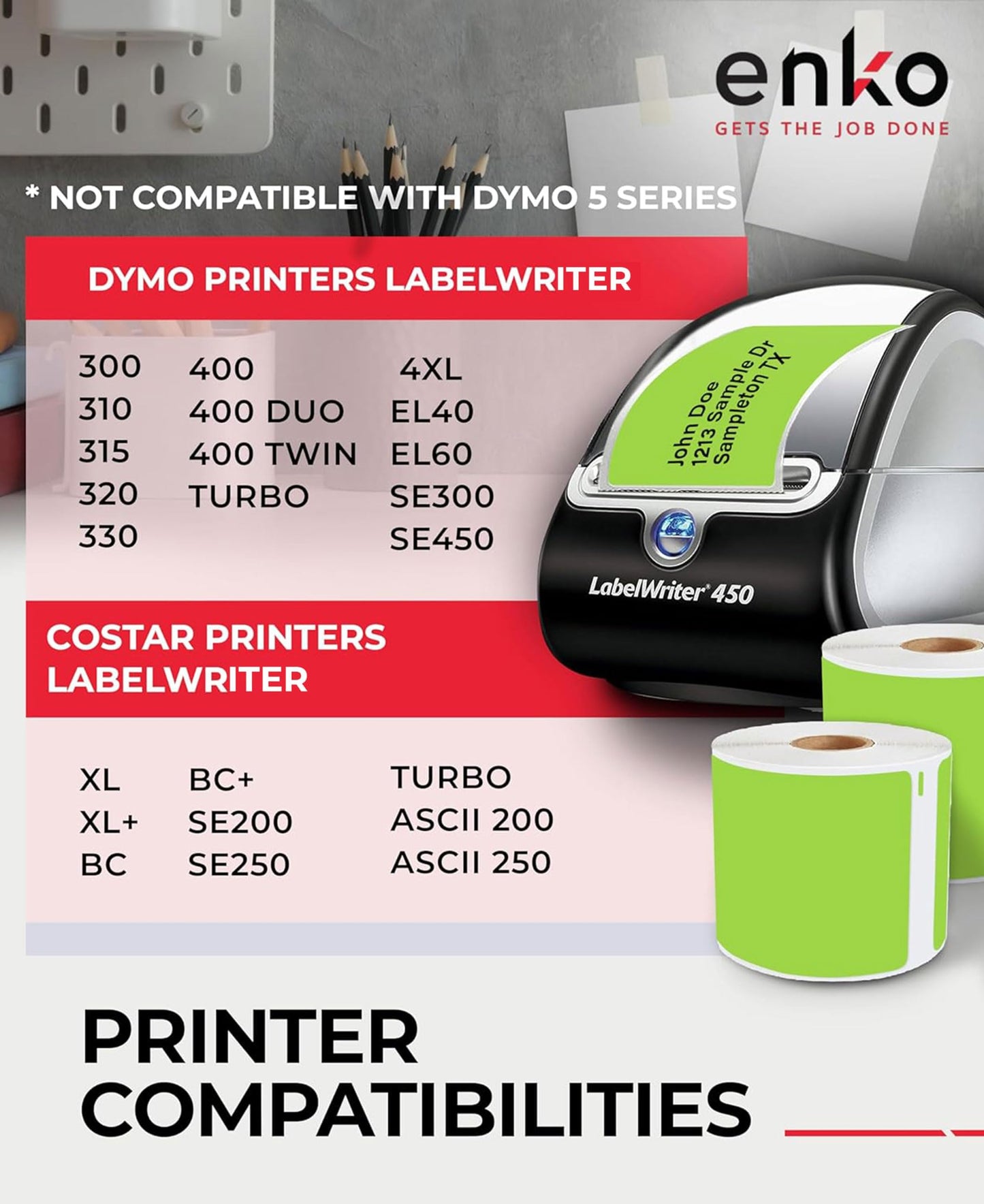 enKo [6 Rolls, 1800 Direct Thermal Labels] Green Colored Compatible for Dymo 30256 Label (2-5/16 x 4") Use with Dymo, Rollo Thermal Printer as Shipping & Mailing Labels