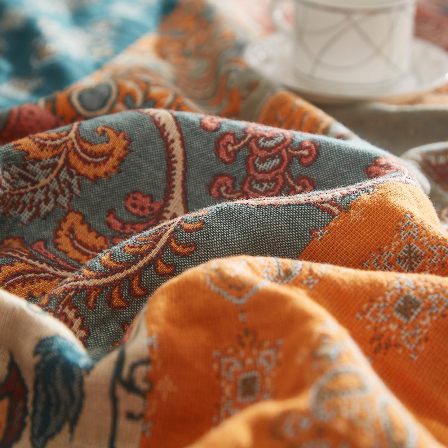 Bailix Boho Throw Blanket for Couch Sofa Bed, 100% Cotton Woven Quilt with Tassel 60”x80”, Super Soft Muslin Blanket with Floral Printed, Decorative Reversible Bed Blanket/Cover for All Seasons