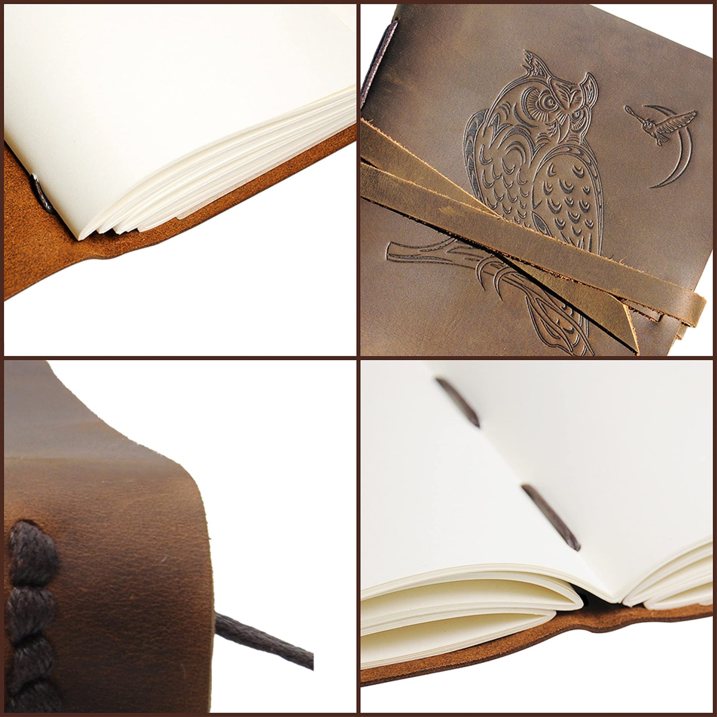 Sovereign-Gear Leather Bound Journal for Men and Women, Handmade Gift Set with Owl Embossed Journal and Stylish Pen, Vintage and Classic, Notebook, Sketchbook, Planner and Diary (300 Pages) (8x6)