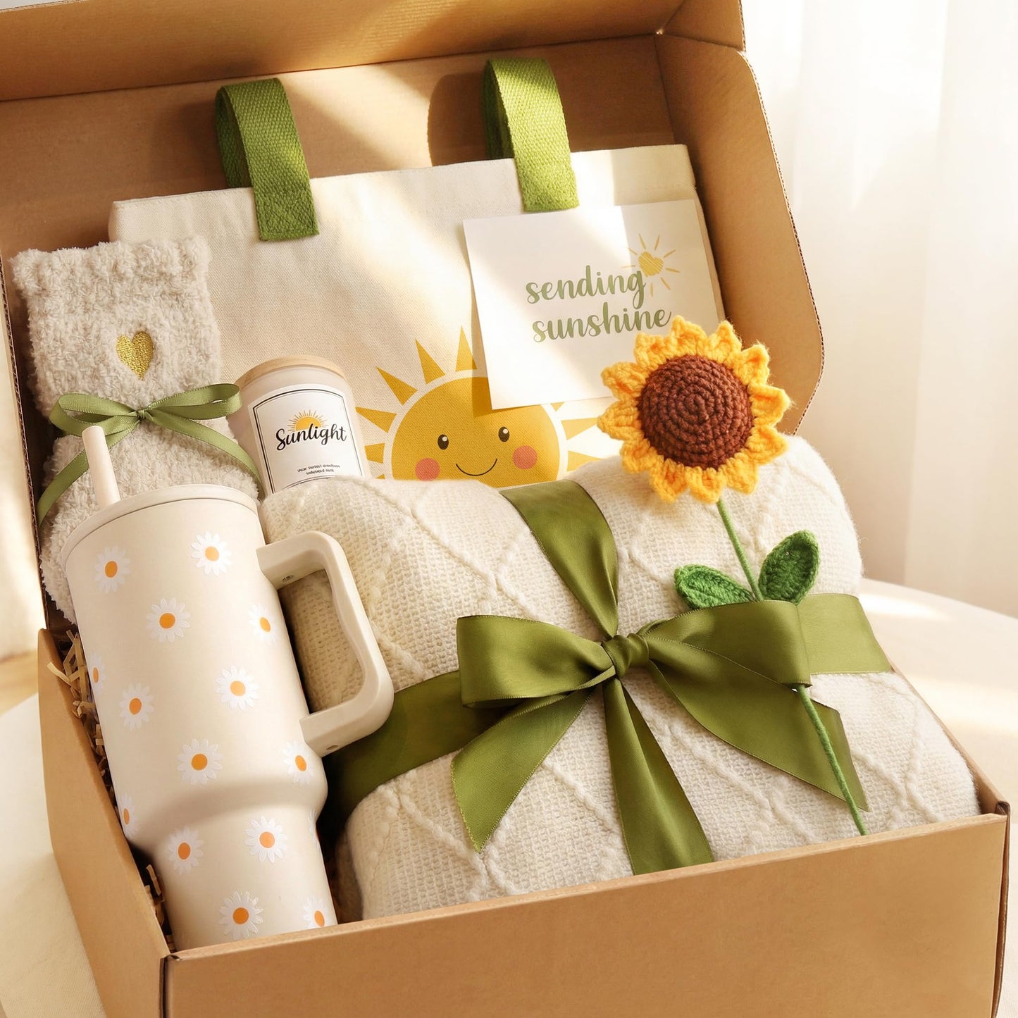 Sunshine Gift Box for Women - Sunflower Gifts for Best Friends Box of Sunshine - Thinking of You Self Care Get Well Soon Gift Baskets for Women - Care Package Birthday Gifts Boxes for Woman, Mom, Girl