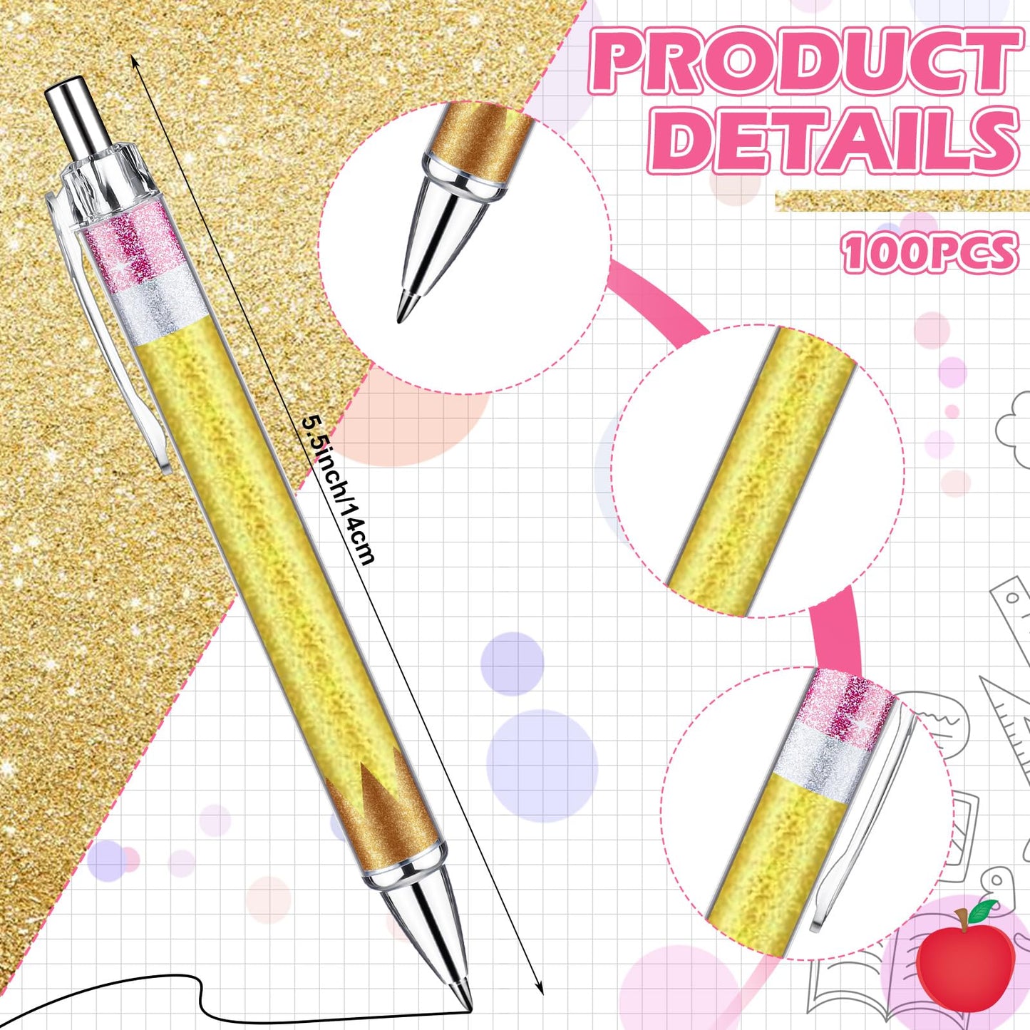 Motipuns 100 Pcs Teachers Pens Bulk Teacher Appreciation Week Gifts Cute Ballpoint Pens Best Teaching Thank You Gifts for Woman Nurse Coworker Staff Office Writing Stationery Graduation Supply