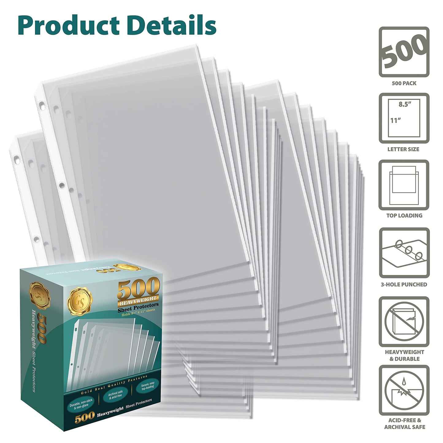 GOLD SEAL 500/Box Clear Heavyweight Poly Sheet Protectors8.5 x 11"