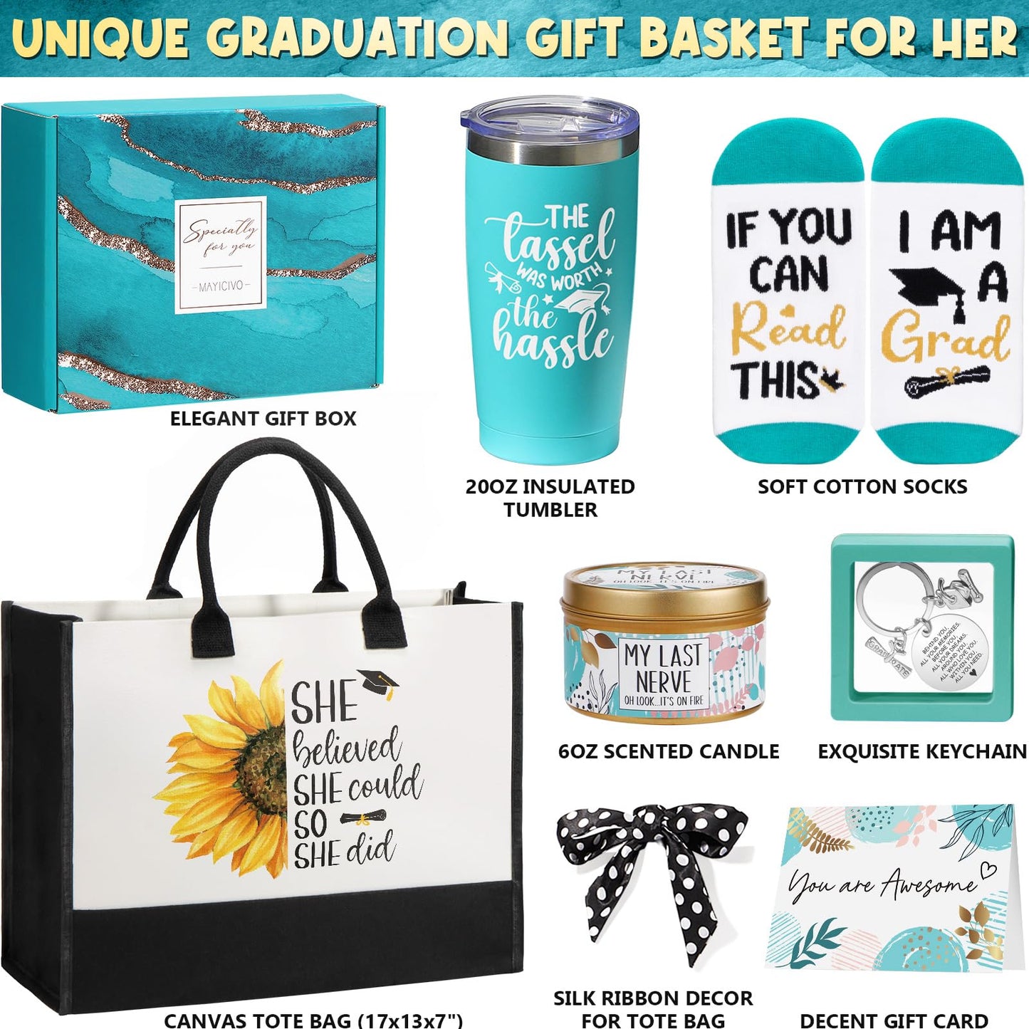 2026 Graduation Gifts for Women Her, Best College Graduation Gift Basket, Cool Master Degree Grad Gift Box, Congratulations Gifts Set for Graduates Women Daughter Friends Nurse with Canvas Tote Bag