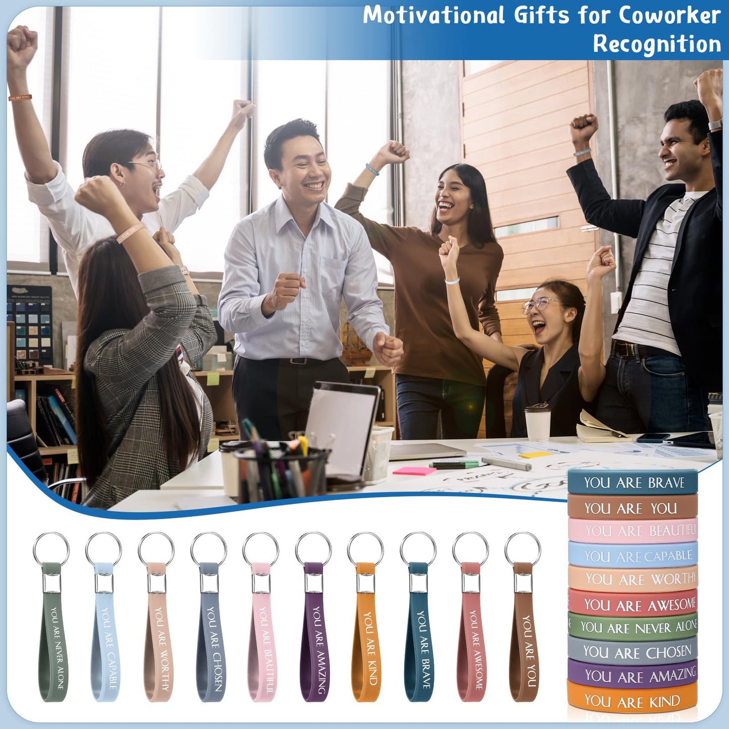 Sratte 240 Pcs Motivational Wristband Employee Appreciation Gifts Inspirational Keychain Pride Month Mental Health Gifts Bulk(Classic)