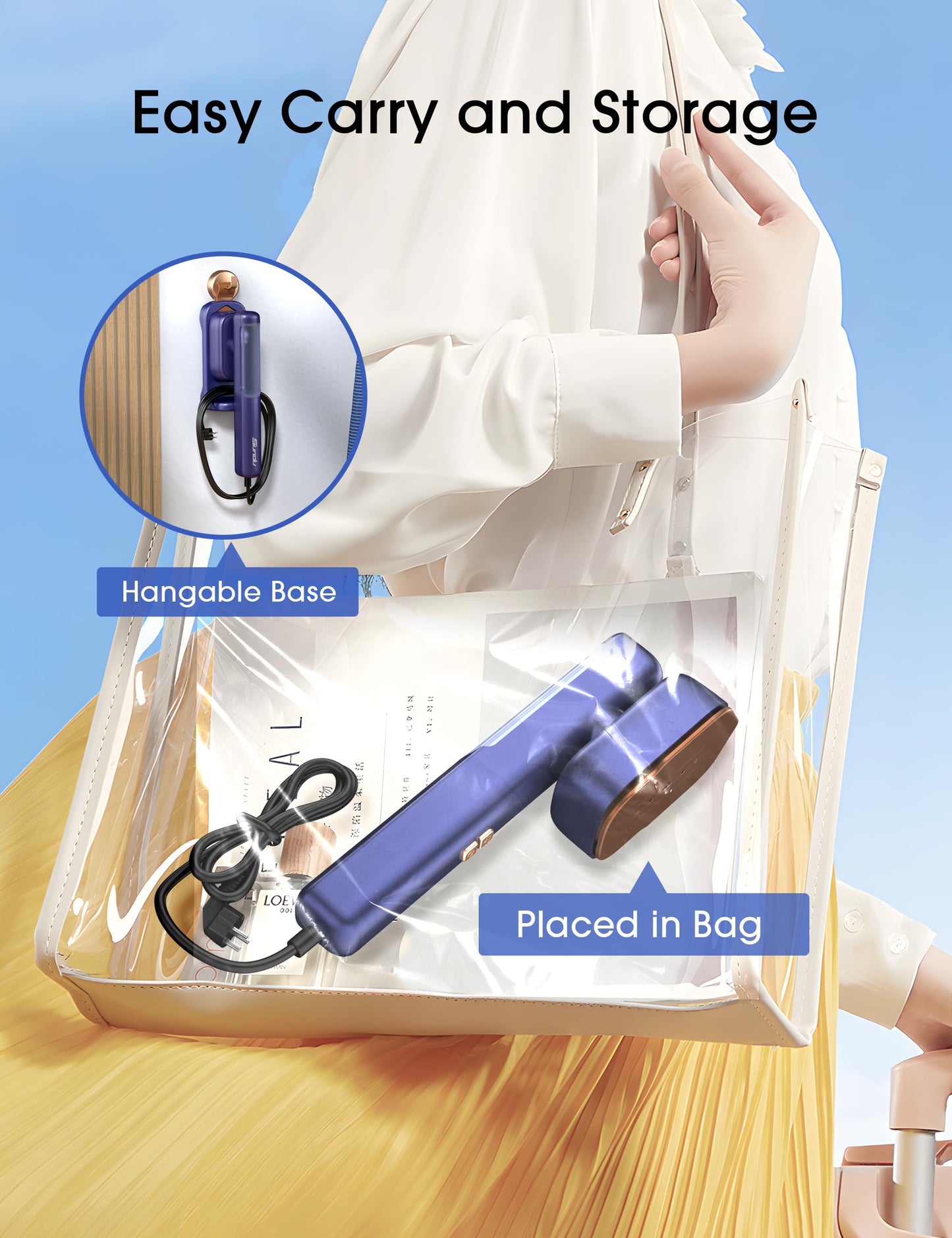 Sundu Travel Steamer for Clothes, Portable Handheld Garment Steamer, 15s Fast Heat-up, 100 Water Tanks, 15 Minutes of Continuous Ironing for Travel,Home Cerulean
