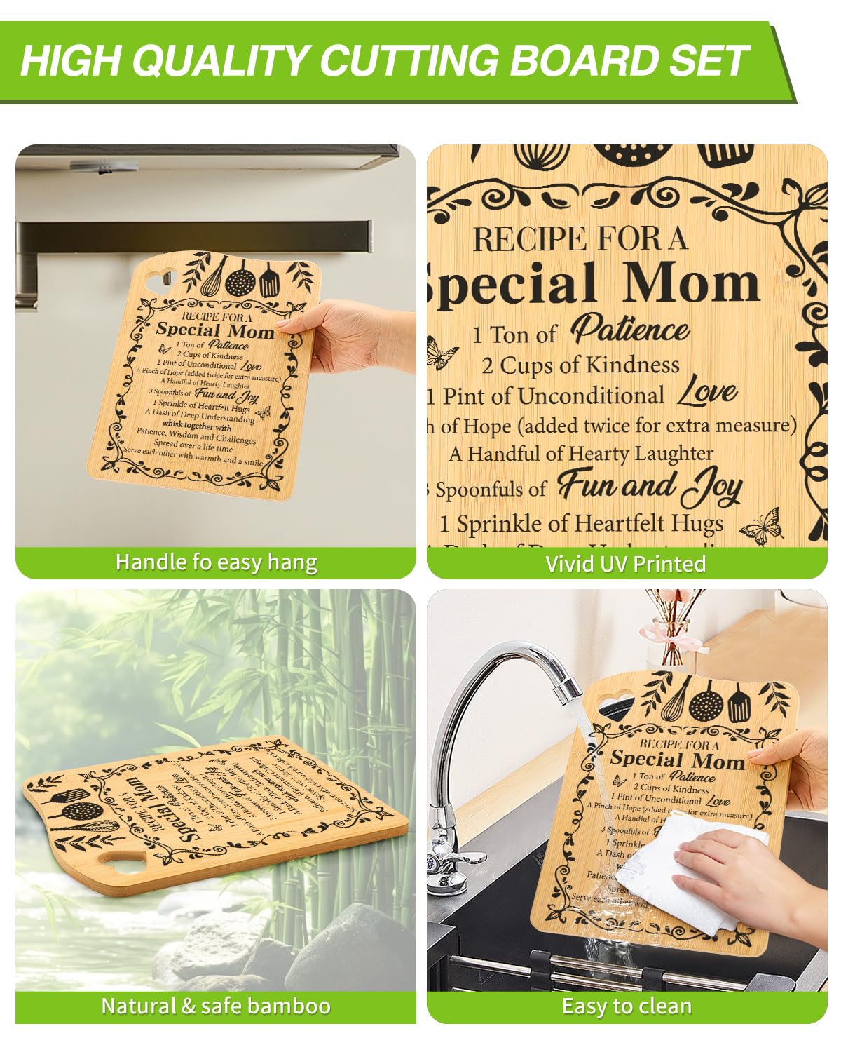Aremdys Gifts for Mom, Birthday Gifts Valentines Day Gifts for Mom Recipe for A Special Mom Bamboo Cutting Board Gift from Daughter Son, Best Mom Ever Gift Xmas Presents for Mother Stepmom Mommy