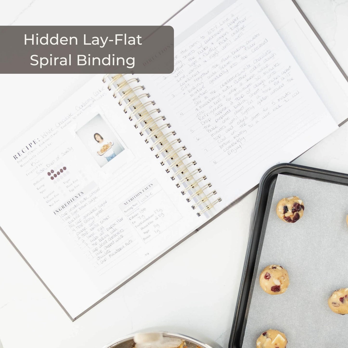 Klavas Collective Blank Cookbook to Write in Your Own Recipes - Linen Hardcover Spiral Recipe Book with Photo Pages & Pocket, Heirloom Family Keepsake Gift