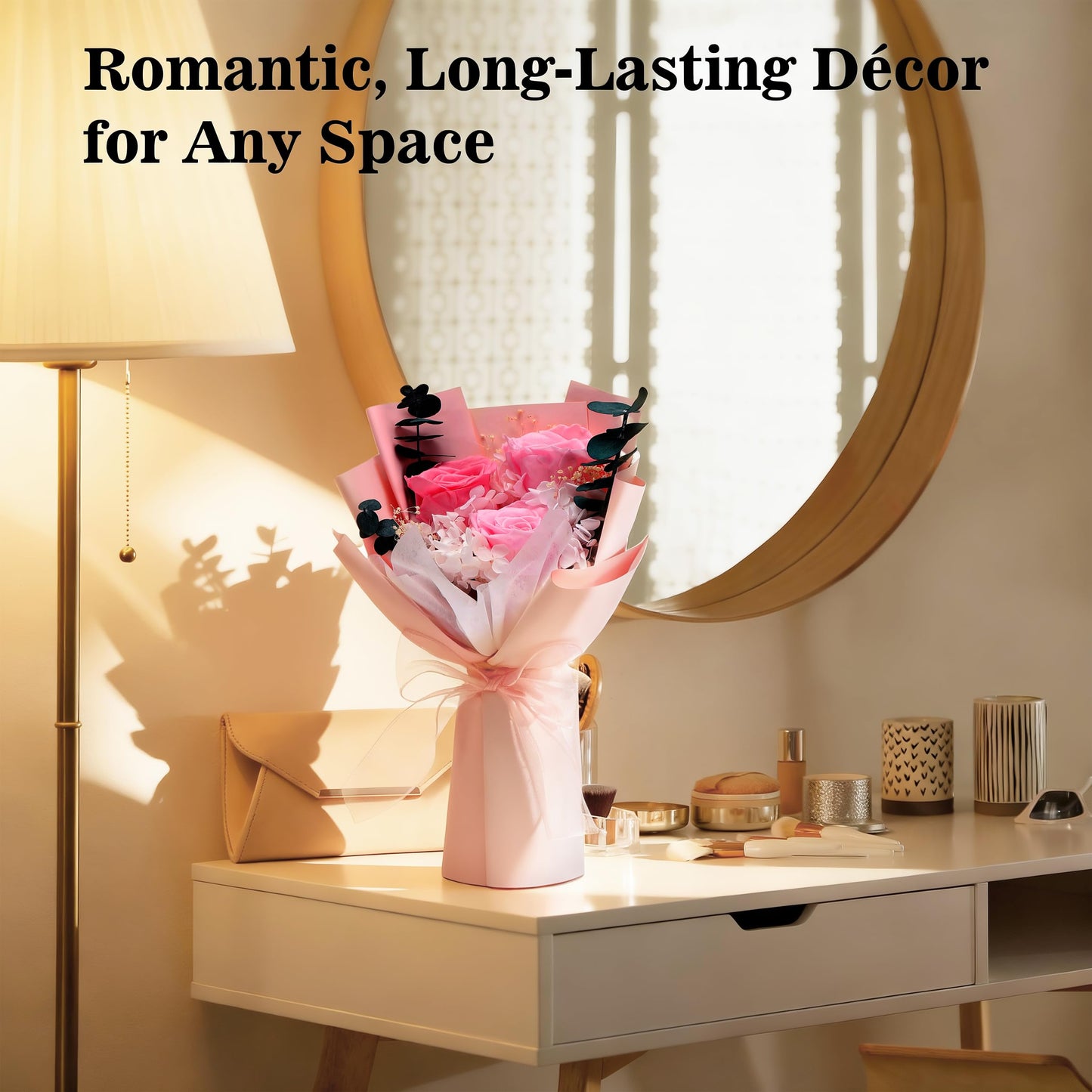 SofLiv Flower Bouquet Gifts for Her, Flowers for Delivery Prime, Preserved Roses Flower Gifts for Women, Valentines Flowers, Mom Gifts from Daughter Son, Birthday Gifts, Real Roses,Pink Roses