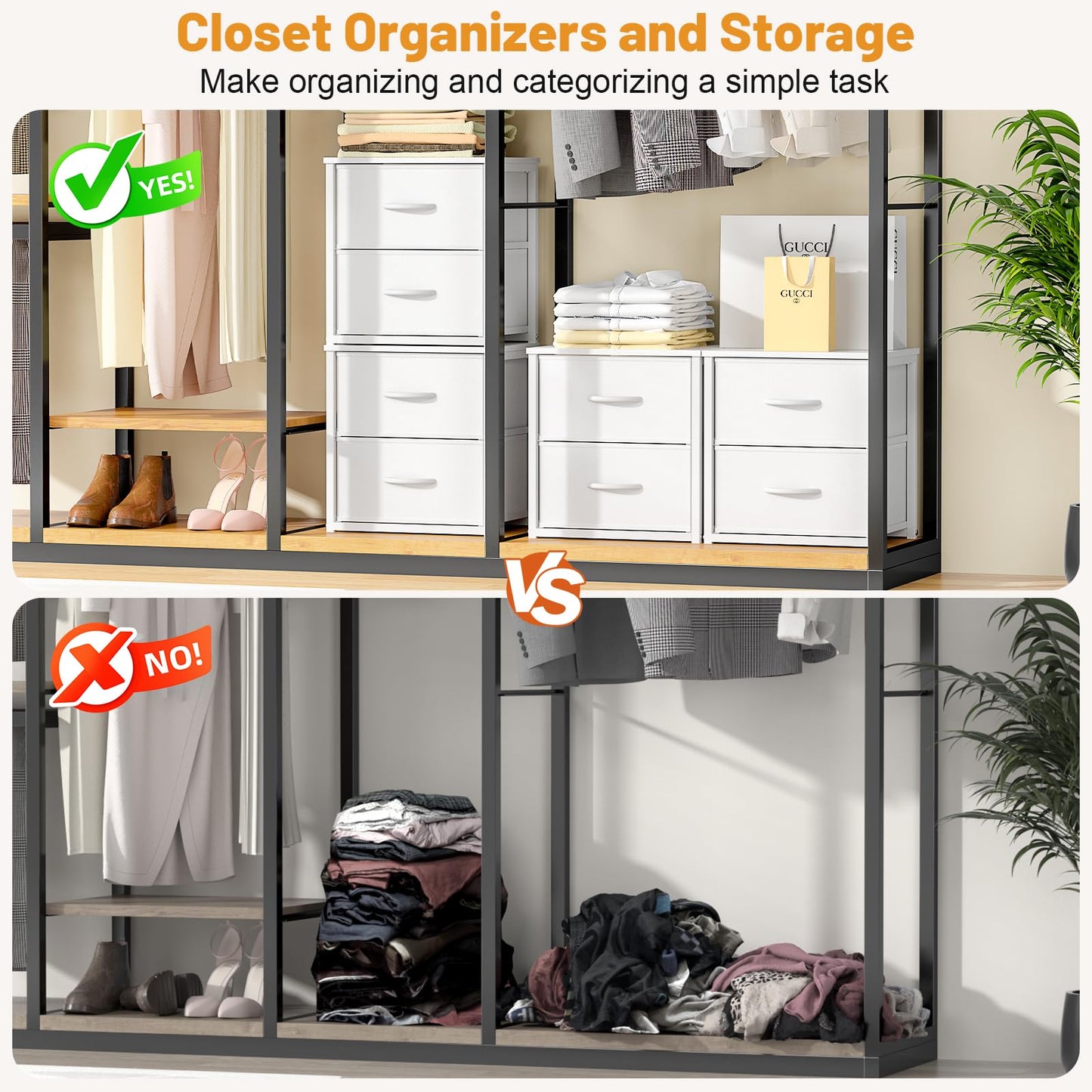 DAOUTIME Stackable Storage Drawers, White Closet Organizer with Wooden Top & Metal Frame, Closet Storage Drawers for Clothes, Freestanding or Stackable Dresser for Bedroom, Living Room, Under Bed