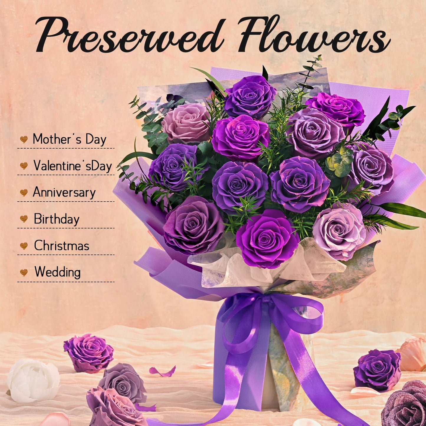 Flowers for Delivery Prime 12 Roses, Mothers Day Flowers for Mom, Mothers Day Gifts, Forever Roses Preserved Purple Flower Bouquet Eternal Rose Birthday Gifts for Women Gf Gifts Wedding Anniversary