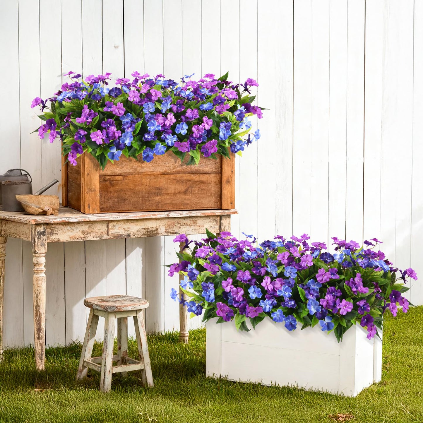 Hommyea Artificial Fake Flowers for Outdoor, 6 Bundles UV Resistant Faux Plants Decoration Silk Flowers No Fade Plastic Flowers for Outside Planters Home Porch Patio Yard Garden Decor