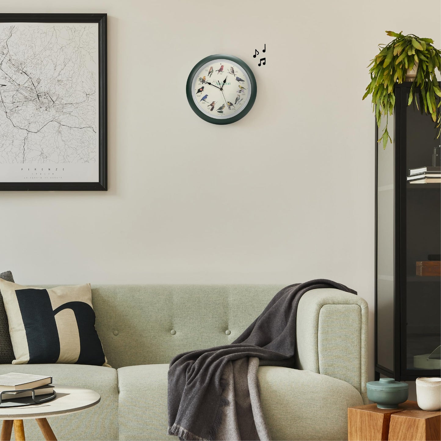 Mark Feldstein, Audubon Singing Bird Wall Clock, 13 Inch, Green