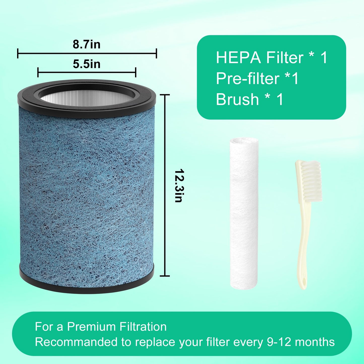 HP302 Replacement Filter Compatible with Shark HP301 HP302 NeverChange Air Purifier MAX Clean Sense HP200 HC502 HP232 AP1000, 3-in-1 HEPA Filter, Part# HE3FKPET 1 Pack