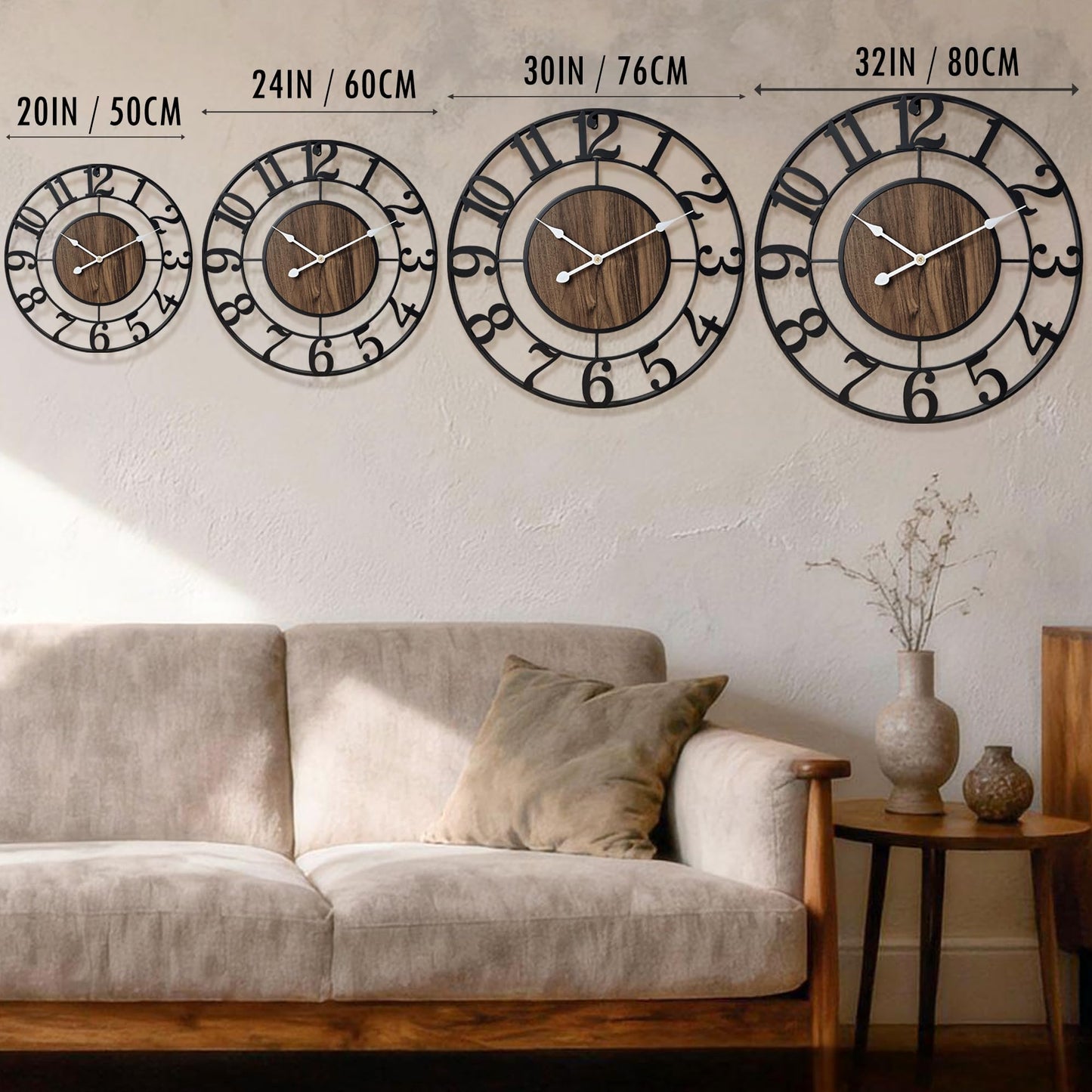 Tixmtry Large Metal Wall Clock, 20 Inch Retro Decorative Silent, Non Ticking, Battery Operated Modern Big Wood Wall Clock for Living Room, Farmhouse, Bedroom, Fireplace, Kitchen, Office, Home Decor