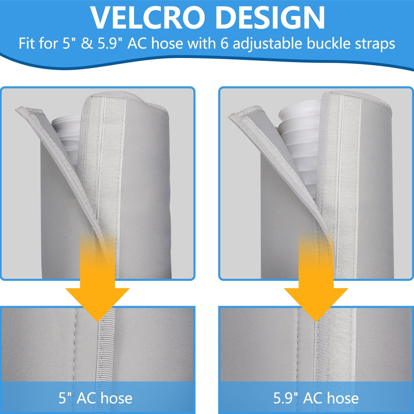2 Pcs Portable AC Hose Insulation Sleeve - Insulated Cover Wrap for 5"-5.9" Diameter Exhaust Hoses with 6 Adjustable Buckle Straps for Easy Installation, Heat Reduction & Energy Saving