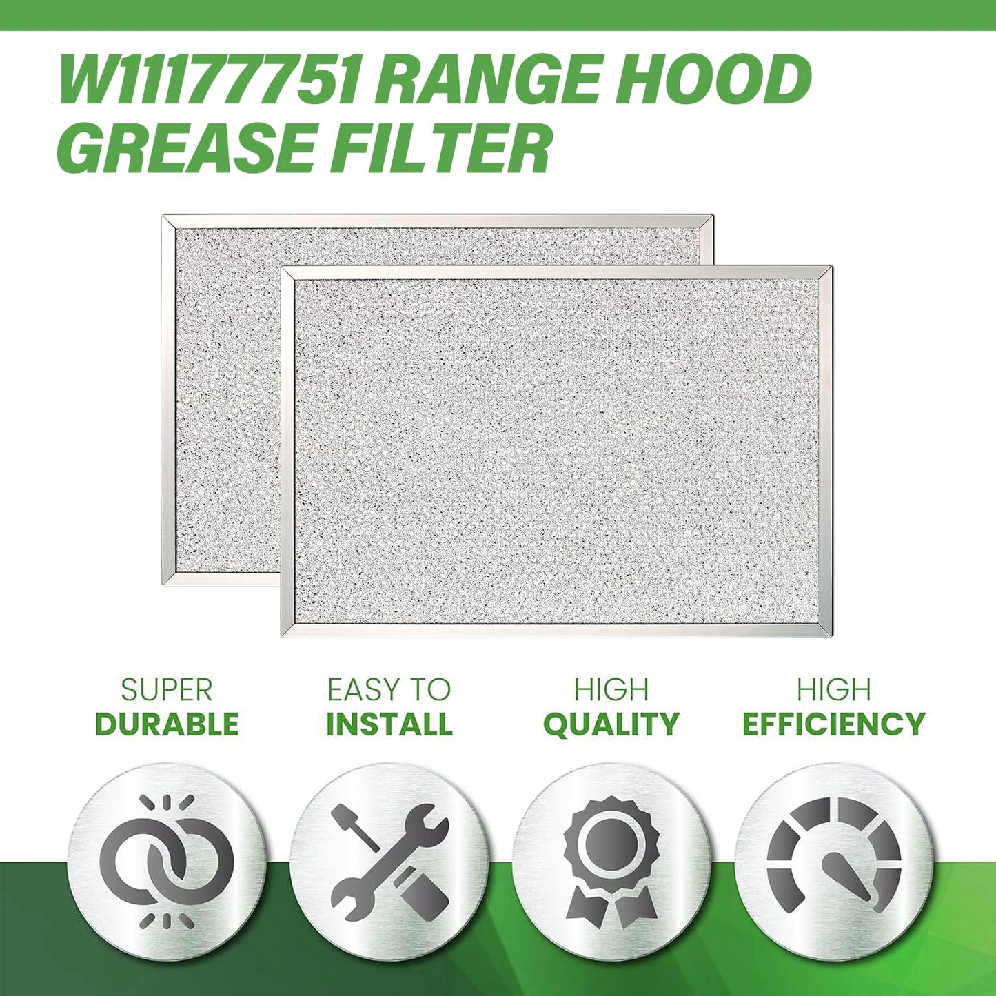 2PCS W11177751 Range Hood Grease Filter Compatible With Whirlpool, Replacement W10419114 W10834041 W11176974 4547137 AP6285612 PS12348521 EAP12348521