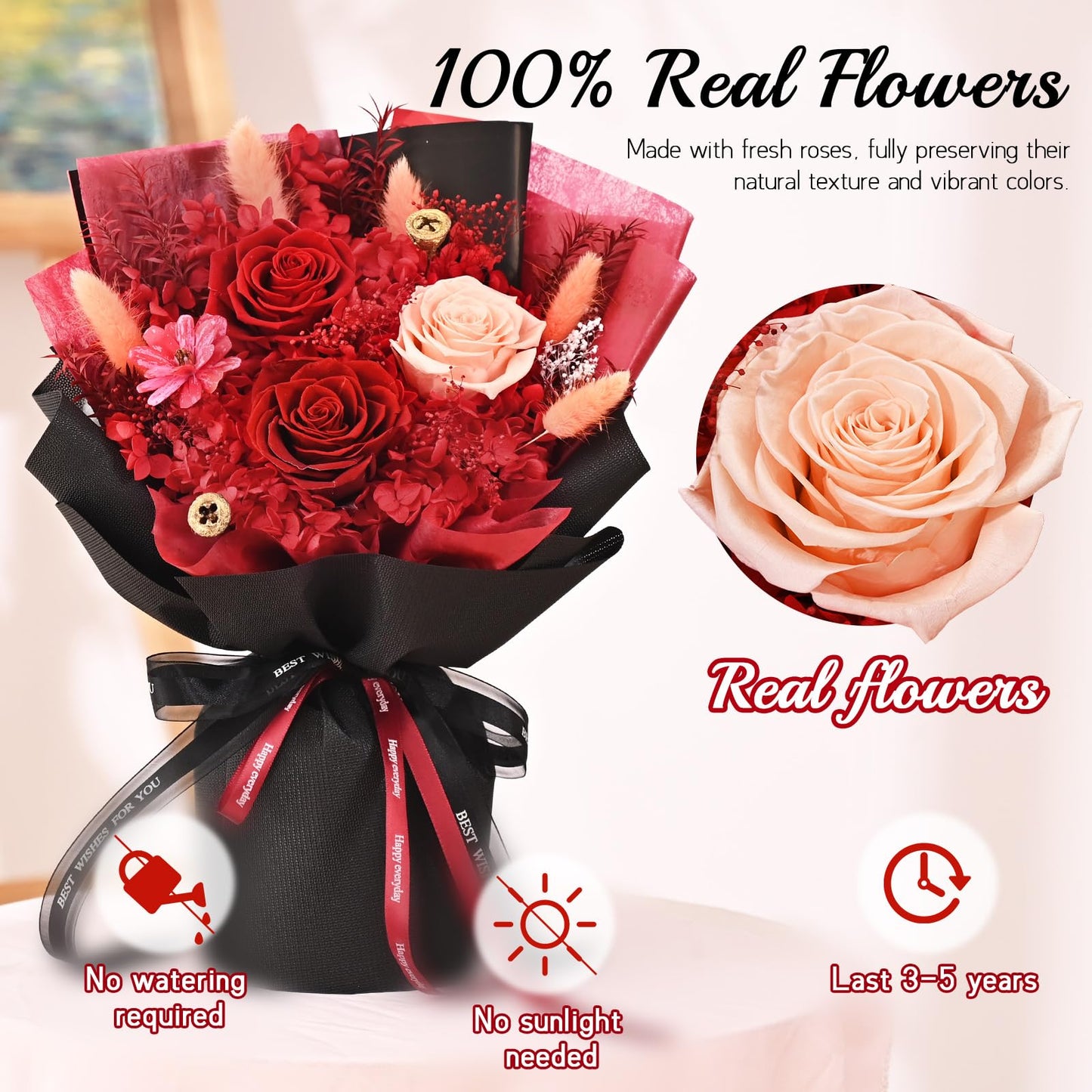Mothers Day Flowers for Mom, Mothers Day Gifts, Flowers for Delivery Prime, Preserved Eternal Forever Red Roses Bouquet Birthday Gifts for Women Gf Gifts Wedding Anniversary