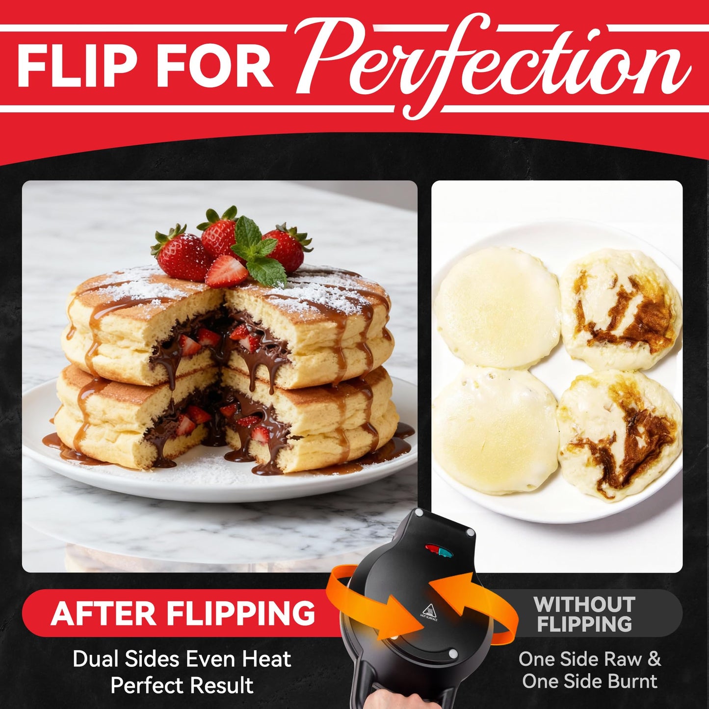 SugarWhisk Flip Pancake Maker Machine, Ceramic Coated Pancake Pan for 6.5 Inch Pancakes, Omelette, Crepe & Quesadilla, Frittata, Double Sided Omelette Pan Nonstick, Graphite