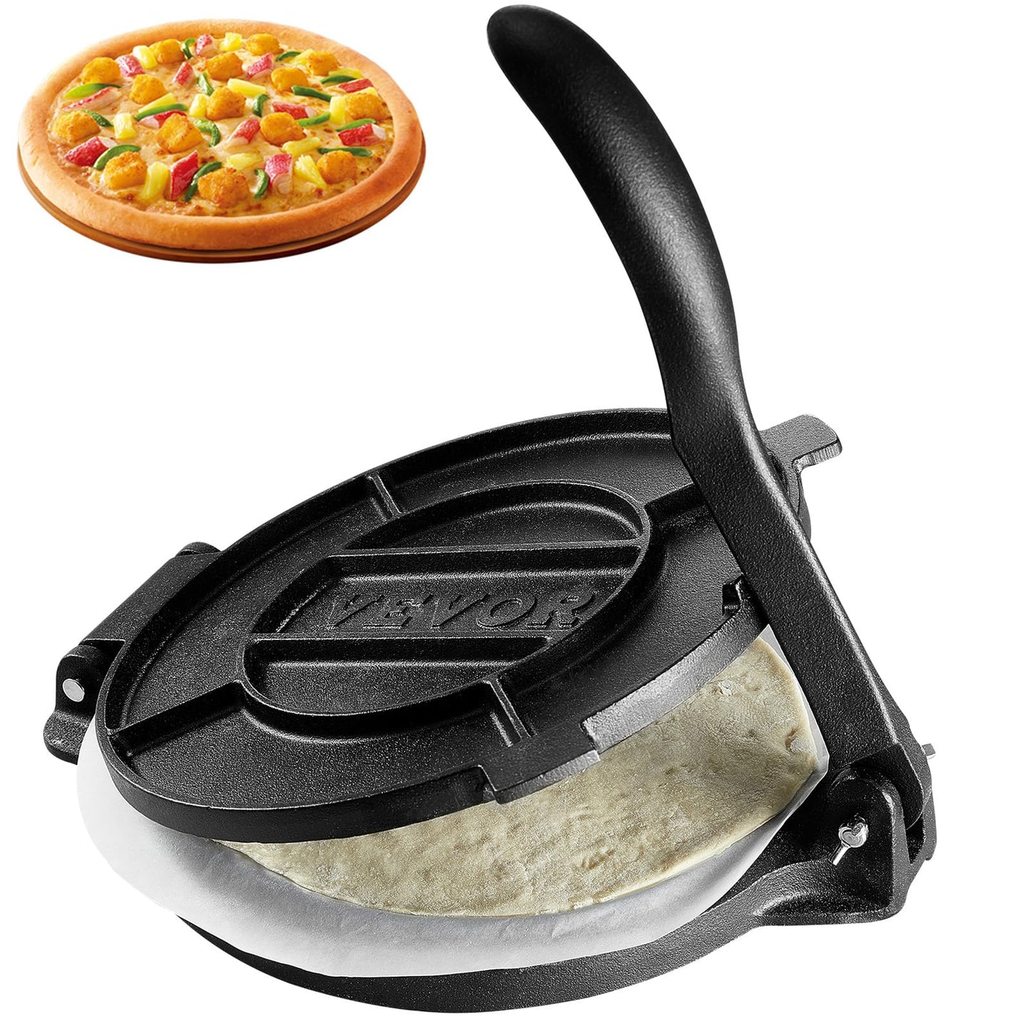 VEVOR Tortilla Press, 10 Inch Tortilla and Roti Maker, Cast Iron Heavy Duty Tortilladora Press, Pre-Seasoned Pataconera with 100 Pcs Parchment Paper, Dough Maker for Flour Tortilla, Tawa