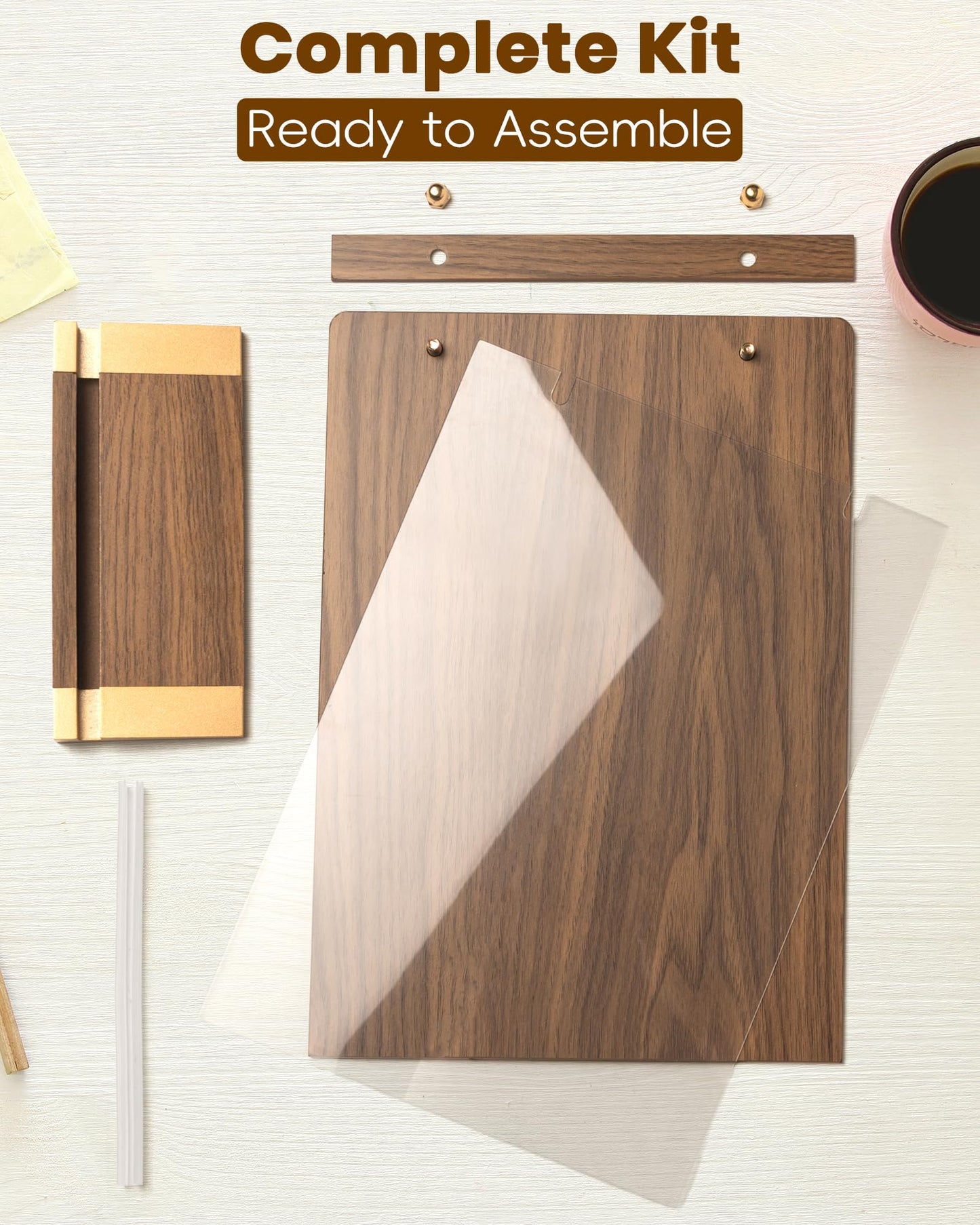 3Pack Acrylic Sign Holders 8.5 x 11 with Walnut Wood Base, Tabletop Clear Commercial Display Stand for Menu, Poster, Flyer, Table Paper Frame for Restaurant/Office/Coffee Shop Store Bar/Wedding/Hotel