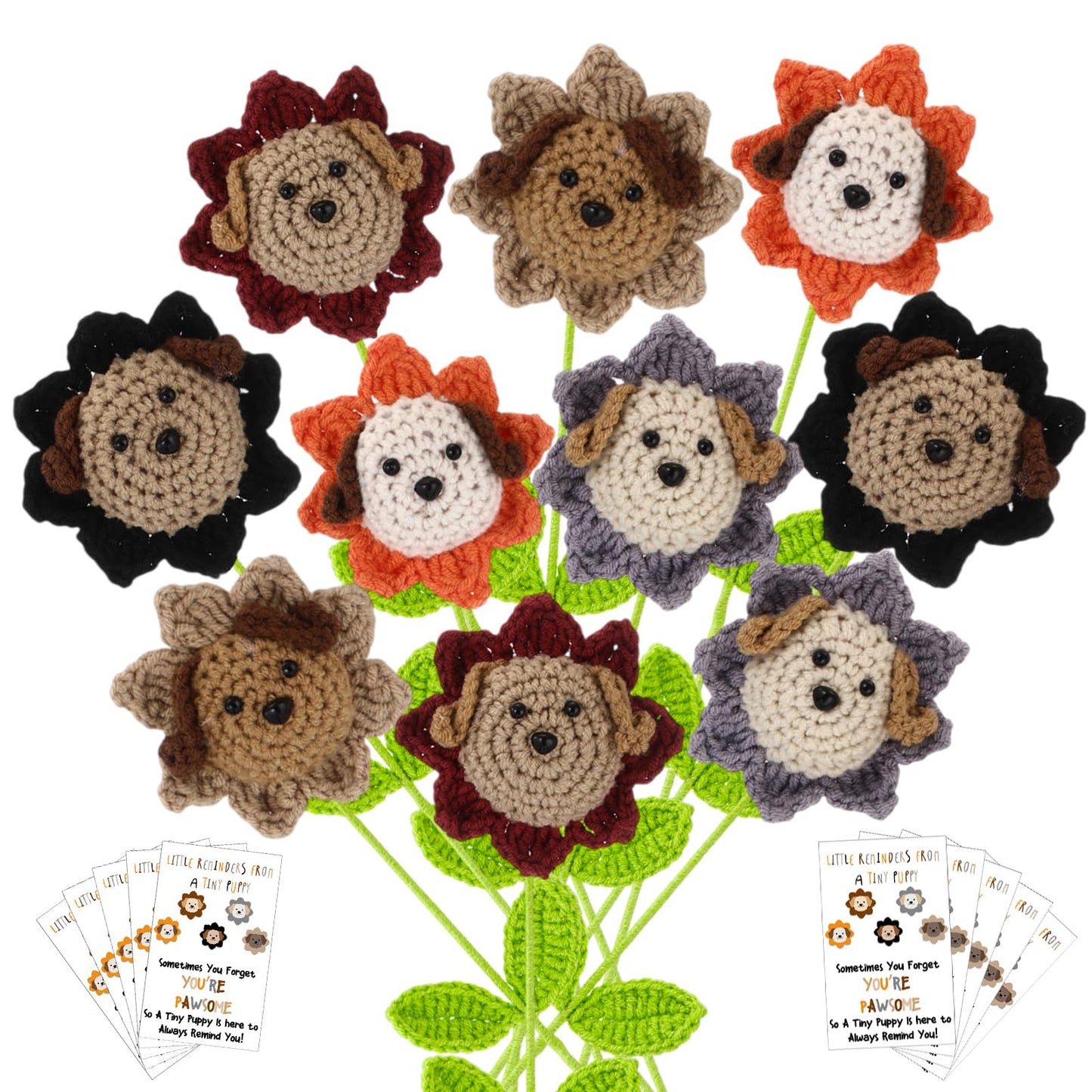 Riceshoot 10 Sets Cna Week Gifts Bulk 2026 Crochet Dog Gifts for Women Inspirational Positive Dog Crochet Flower Teacher Appreciation Gift for Graduation End of Year Pet Lover Desk Decor