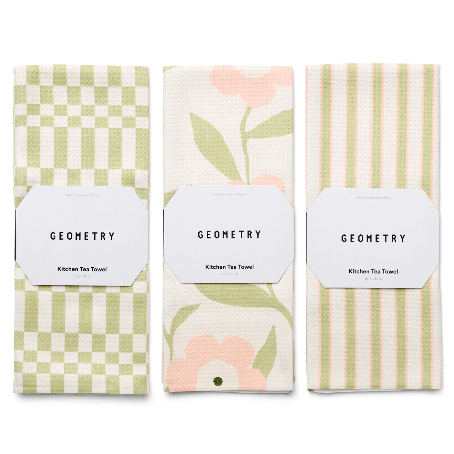 GEOMETRY Tea Towels – Spring & Summer Collection – Quick-Dry, Ultra-Absorbent, Reusable Microfiber Kitchen Towels for Drying & Cleaning - Meadowlight - 3 Pack