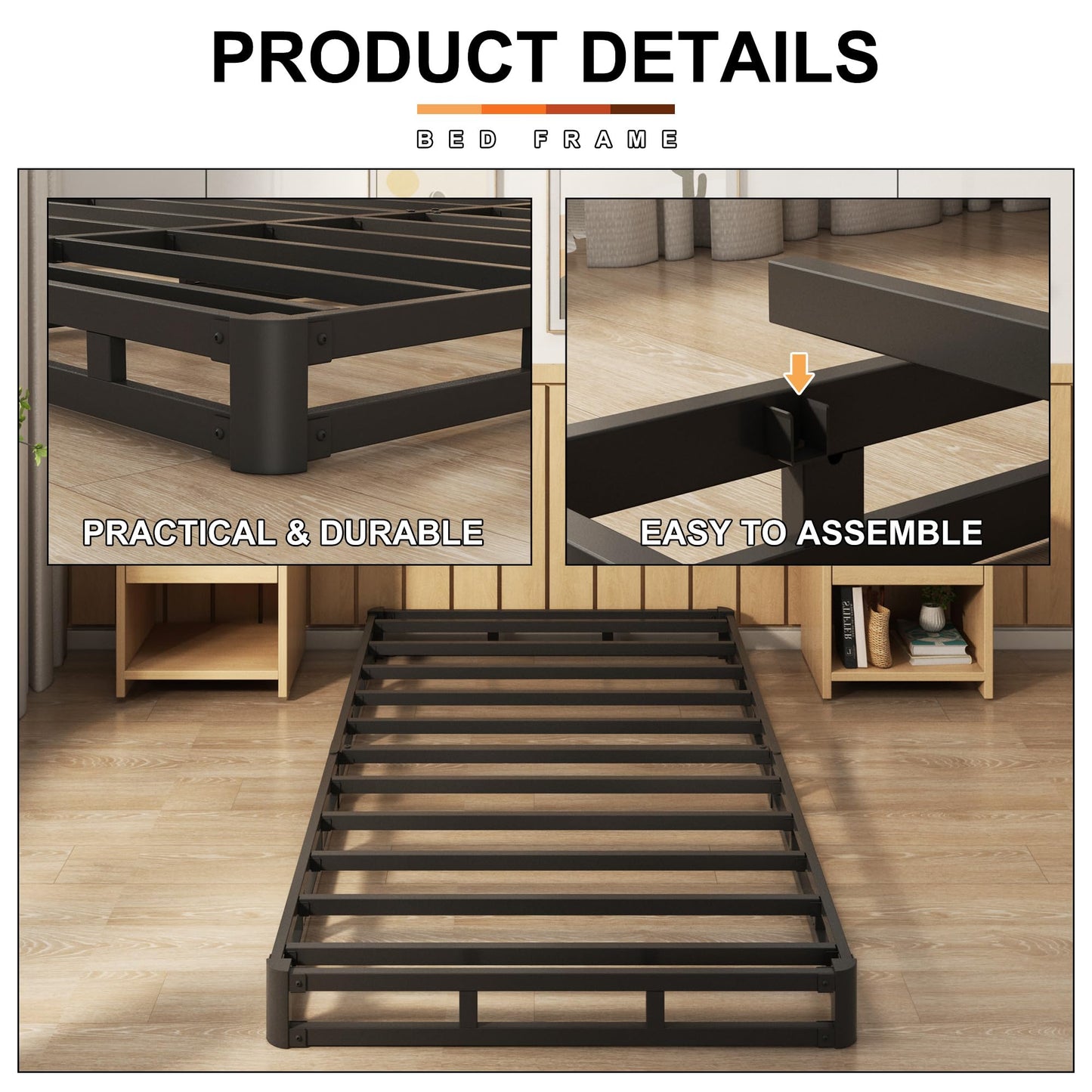 EMODA 5 Inch Twin Box Spring Bed Base, 1500 LBS Heavy Duty Metal Mattress Foundation with Fabric Cover, Easy Assembly