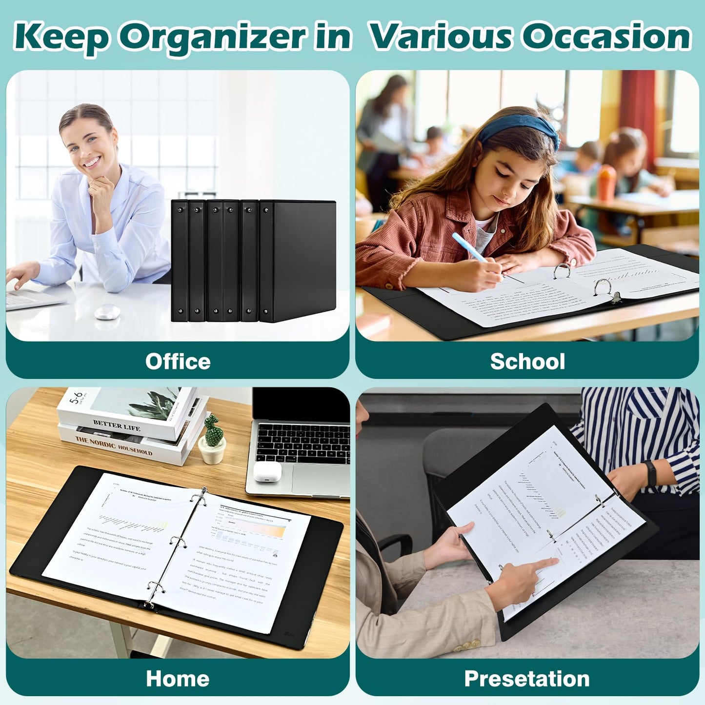 Heture 3 Ring Binder 1 Inch 12 Pack, 1" Clear View Round-Ring-Binder, PVC-Free,Holds for 200 Sheets 8.5" x 11" US Letter Size Paper, Durable Black Binders Perfect for Office,School and Home