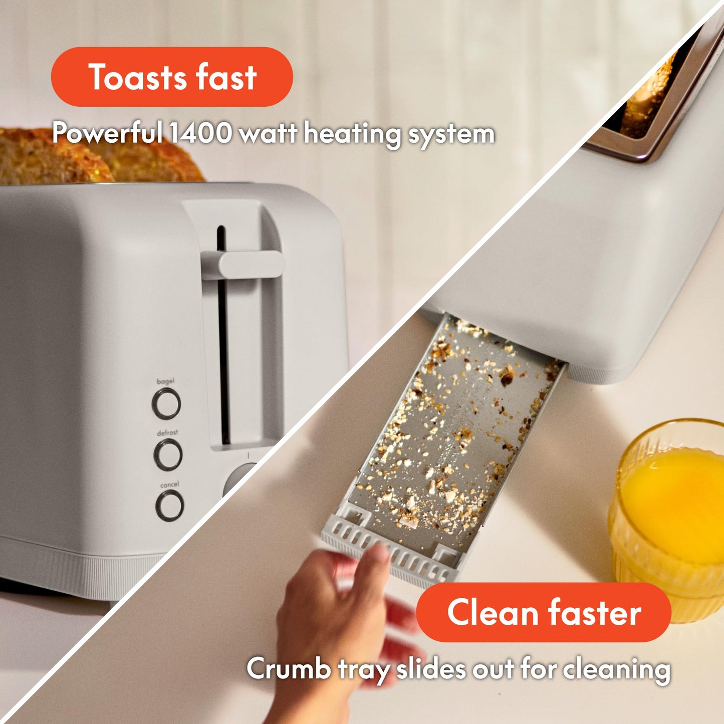 bella 4 Slice Slim Toaster, Fits-anywhere™ Kitchenware, 6 Setting Shade Control with Reheat & Cancel Buttons, Fits Sourdough, 10” Long Slot, Anti Jam & Auto Shutoff, 900 Watt, Oatmilk