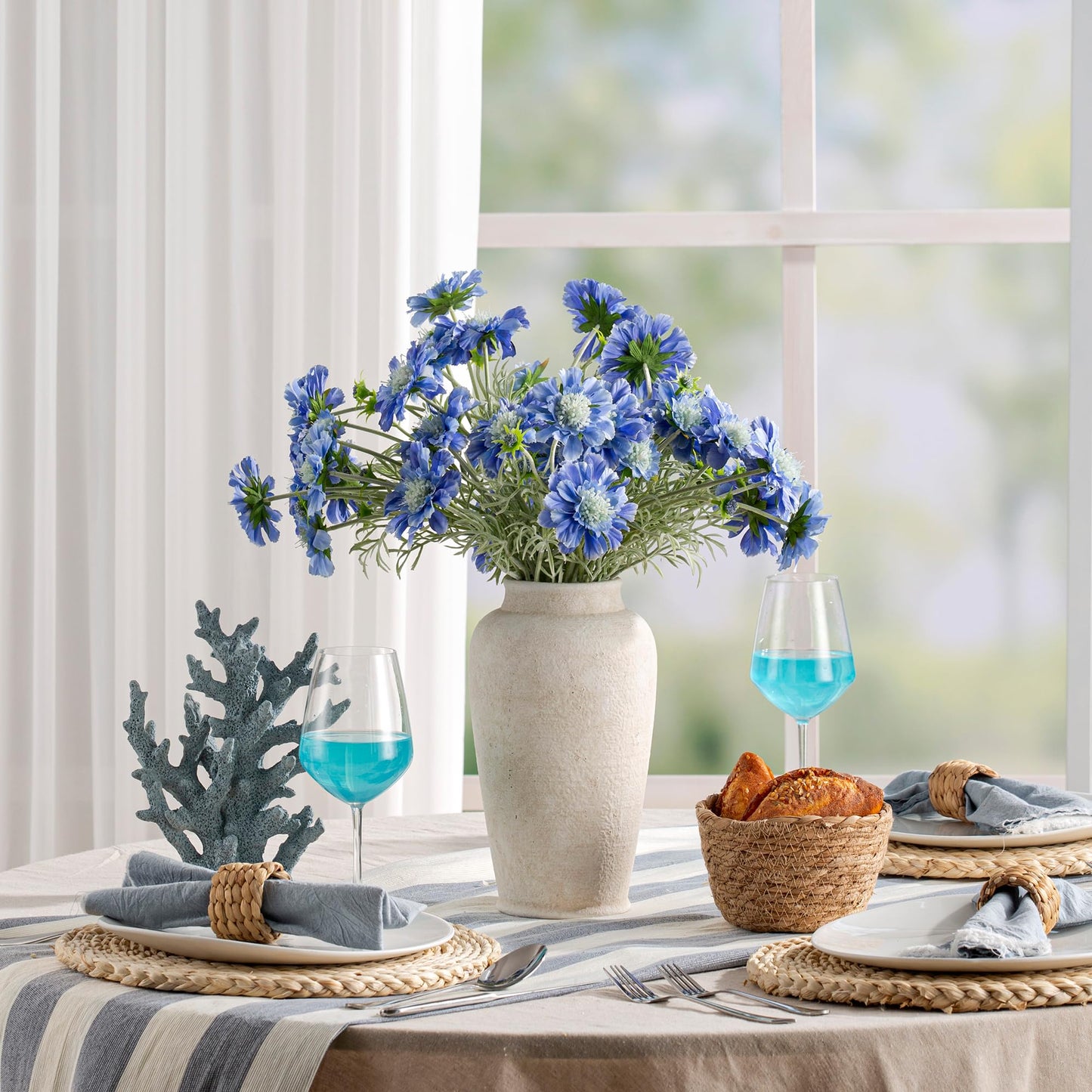 Ceramic Flower Vase, 11 Inch Large White Flower Vase Tall Rustic Farmhouse Decorative Vase Floral Pottery Vases for Home Decor Table Living Room Entryway Mantel Bedroom Bathroom Kitchen - White