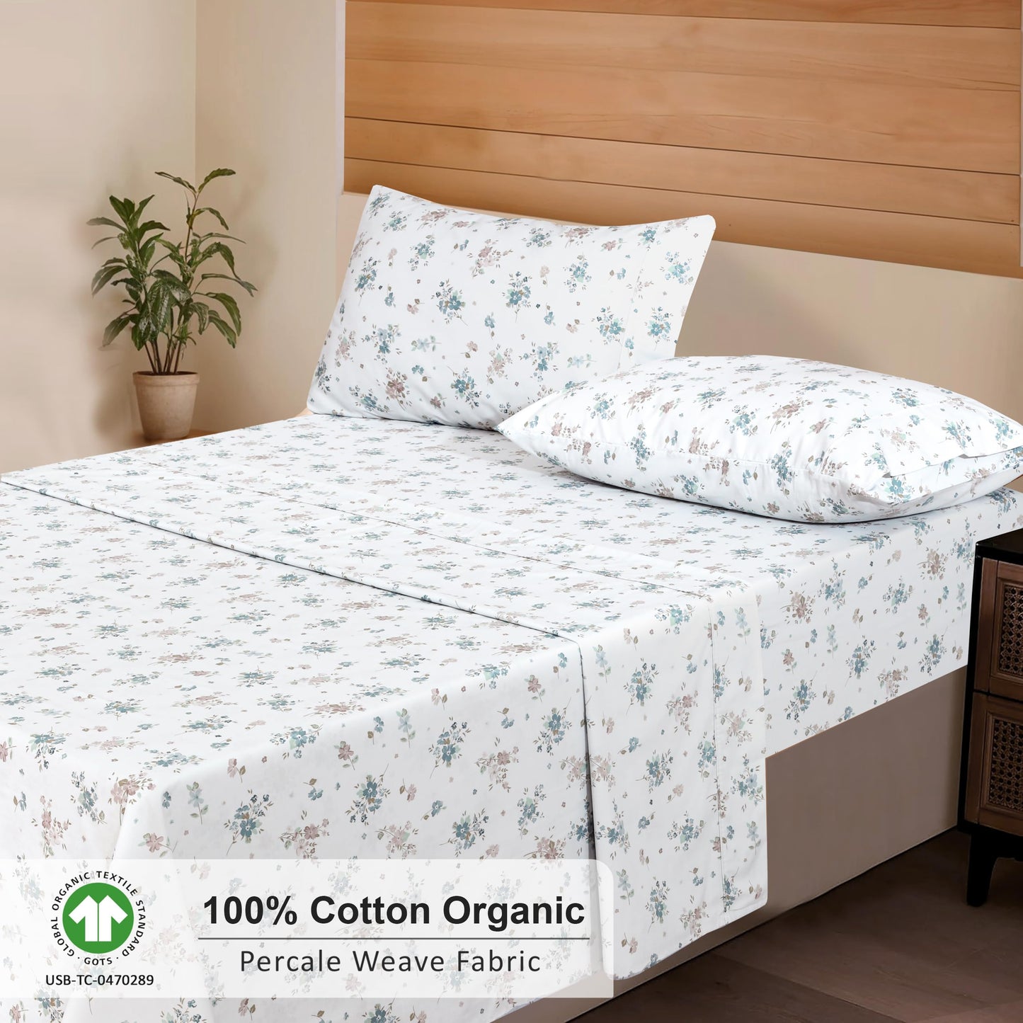 RUVANTI 100% Cotton Organic Percale Sheets Queen Size – Crisp Cooling Bed Sheets for Hot Sleepers, Deep Pocket 15”, Soft Peach Finish, Breathable & Durable Hotel-Style 4 Pcs, Halcyon