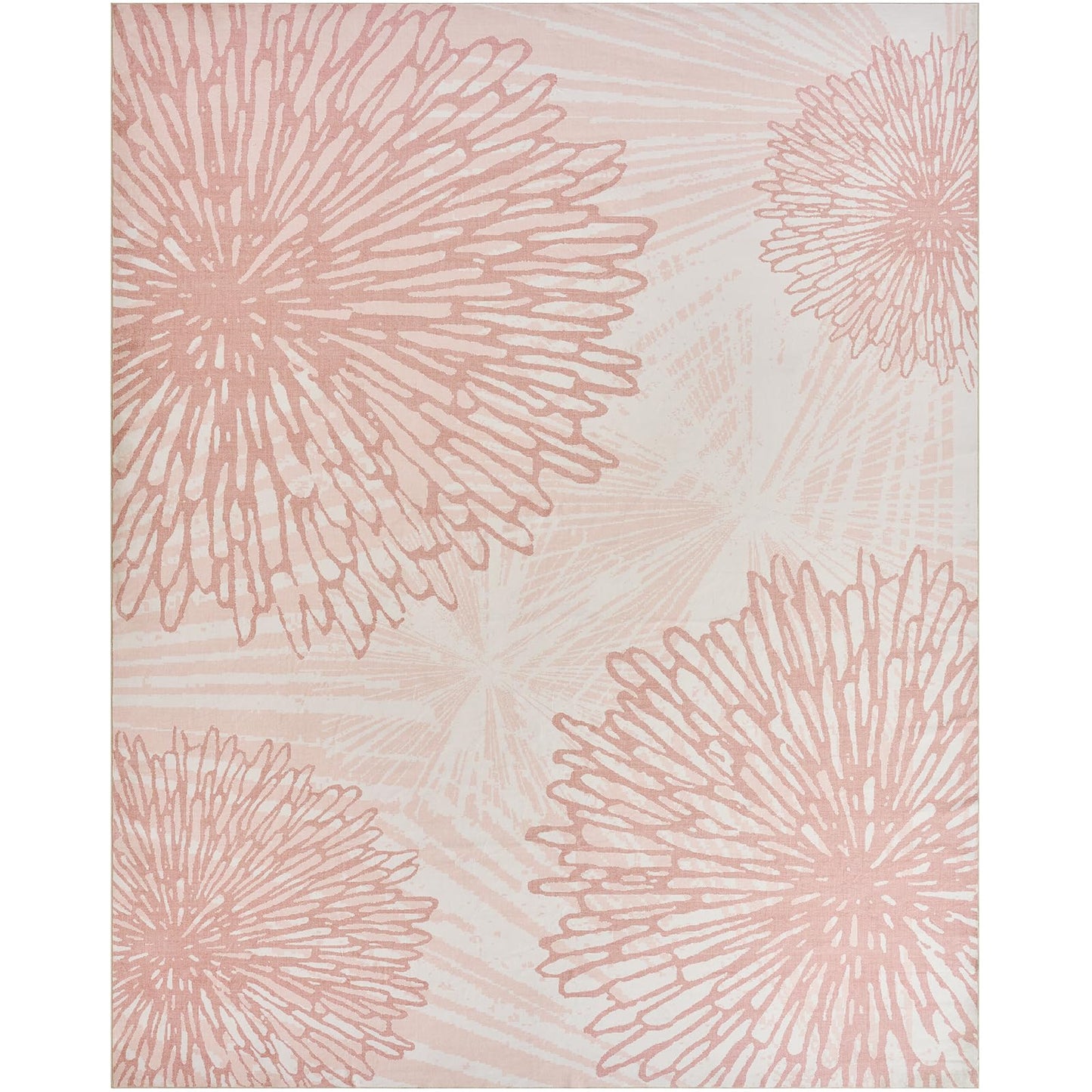 Pink Rugs for Bedroom Girls: 6x9 Modern Large Washable Soft Cute Boho Floral Pattern Area Rug Neutral Indoor Floor Non-Slip Carpet for Living Room Dining Nursery Kids Playroom Baby Room House Decor