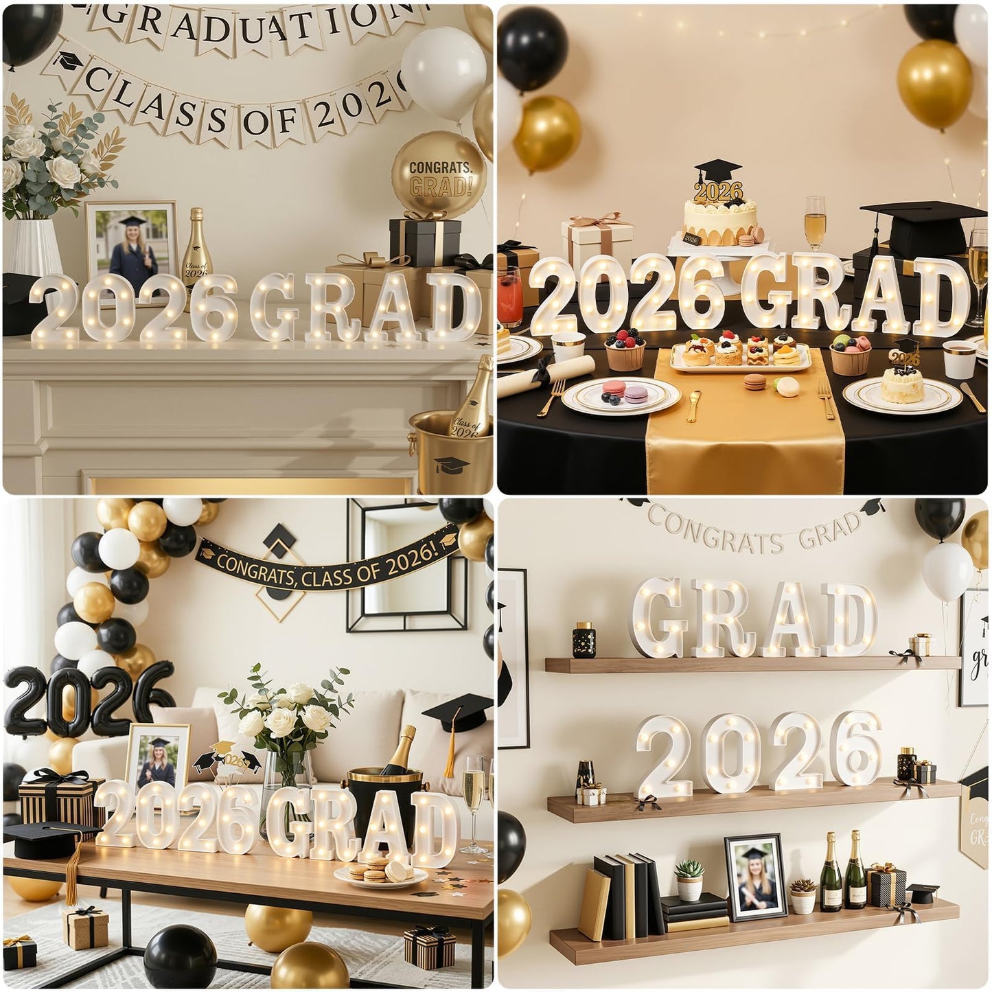 OLANRUN 2026 Graduation Decorations - 8 Pcs LED Marquee Light Up Letters GRAD 2026 for Table & Wall, Class of 2026 Graduation Party Decor Supplies for Kindergarten Preschool High School College, 6.2in