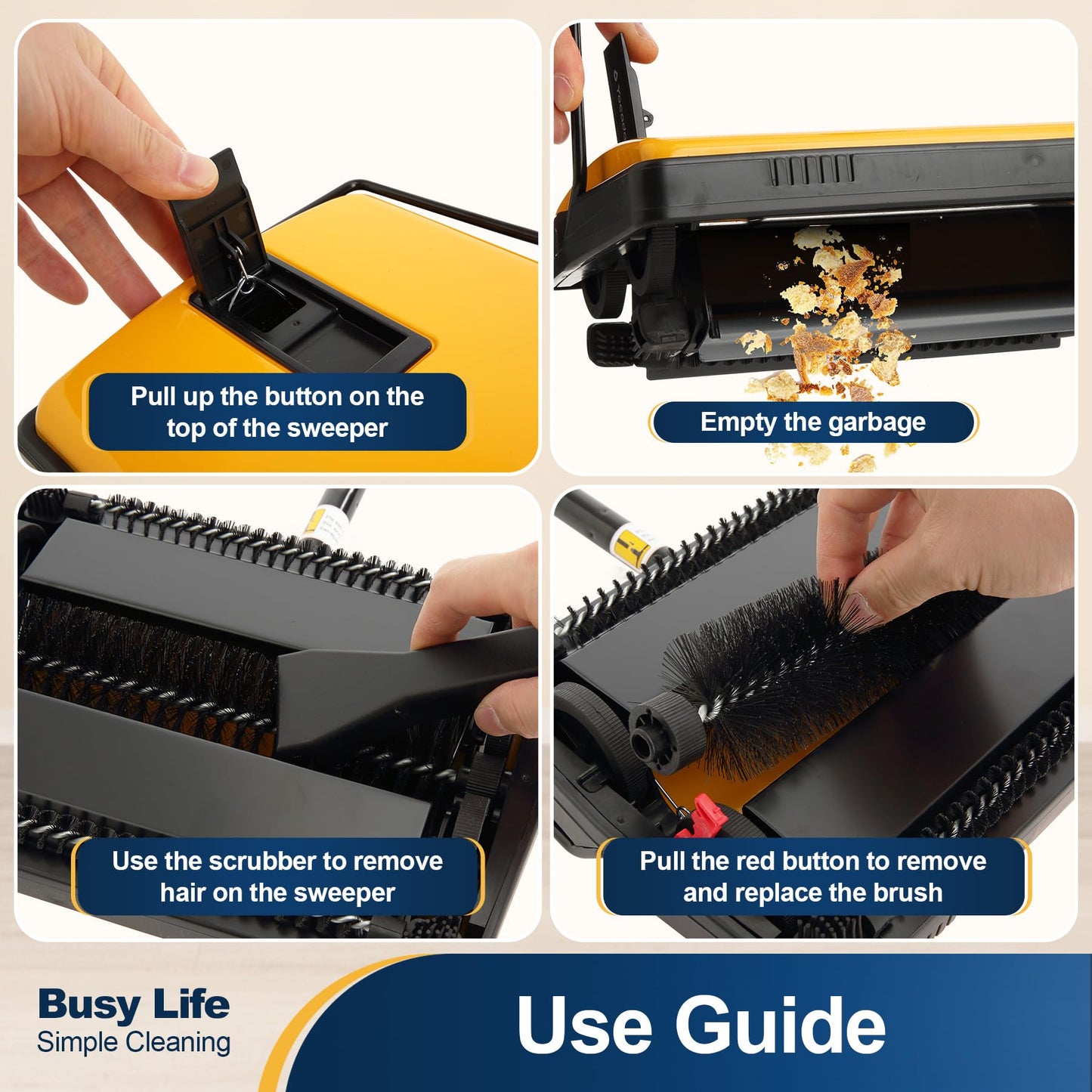 Yocada Manual Carpet Sweeper Cleaner Household Sweeper Hand Push Non-Electric Lightweight for Low&Undercoat Carpets Rugs Home Office Pet Hair Dust Scraps Paper Small Rubbish Cleaning 1*Extra Brush