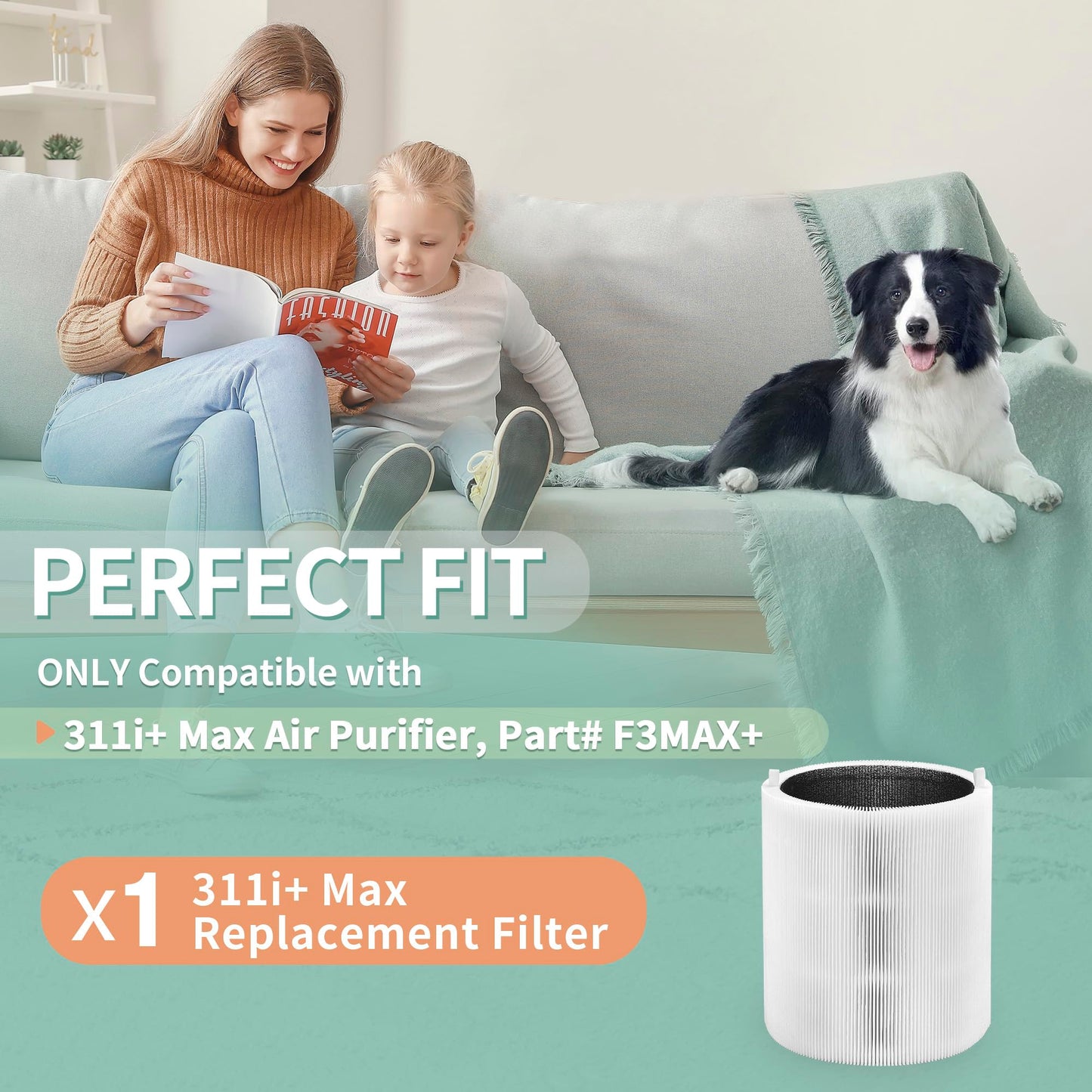 Nisreen Blue Pure 311i+ Max Replacement Filter Compatible with Blueair Blue Pure 311i+ Max Air Pu-rifier F3MAX+, H13 True HEPA and Activated Carbon 2-in-1 F3MAX+ Replacement Filters, 1 Pack