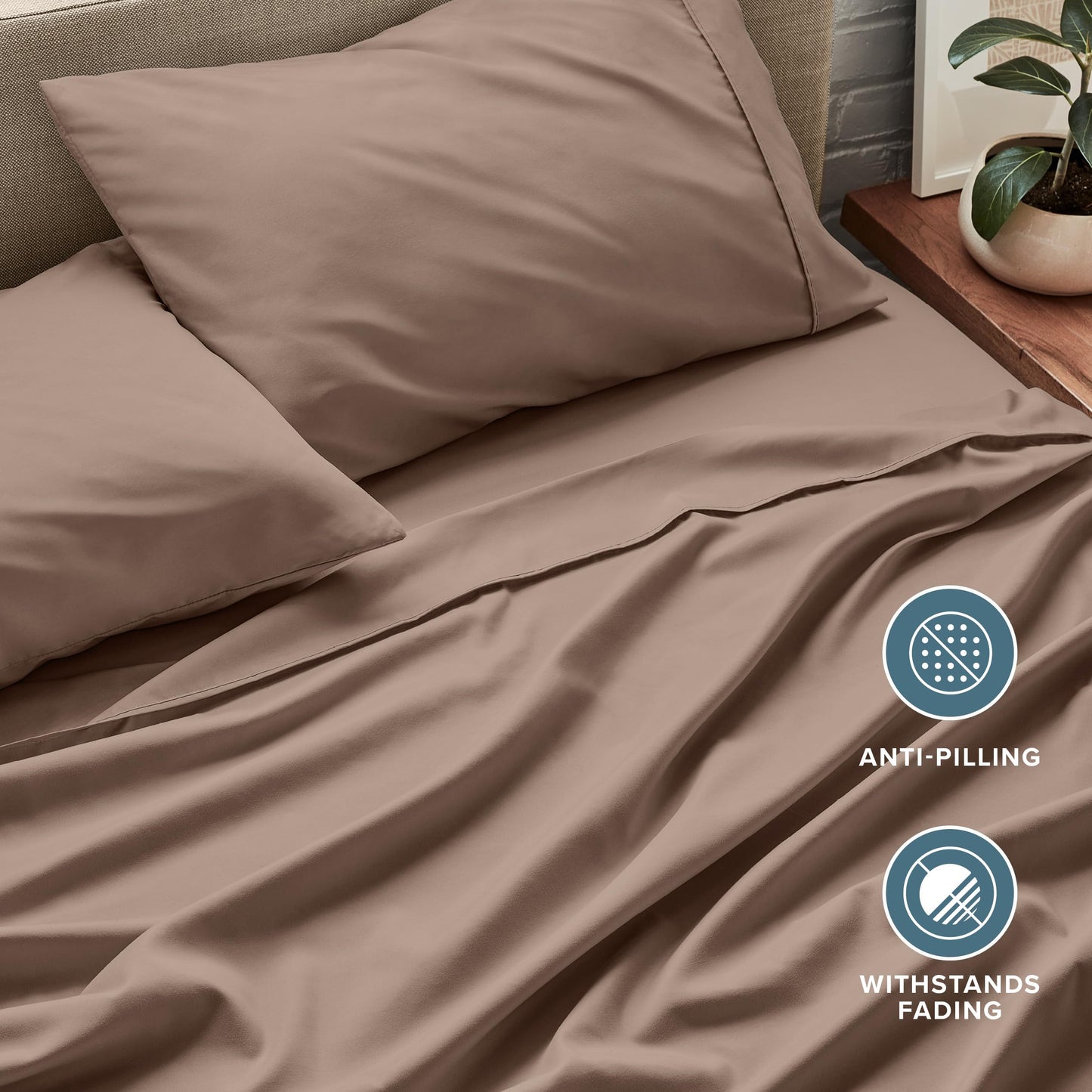 Bare Home King Sheet Set - 1800 Ultra-Soft Microfiber King Bed Sheets - Double Brushed - Deep Pockets - Easy Fit - 4 Piece Set - Bedding Sheets & Pillowcases (King, Taupe)