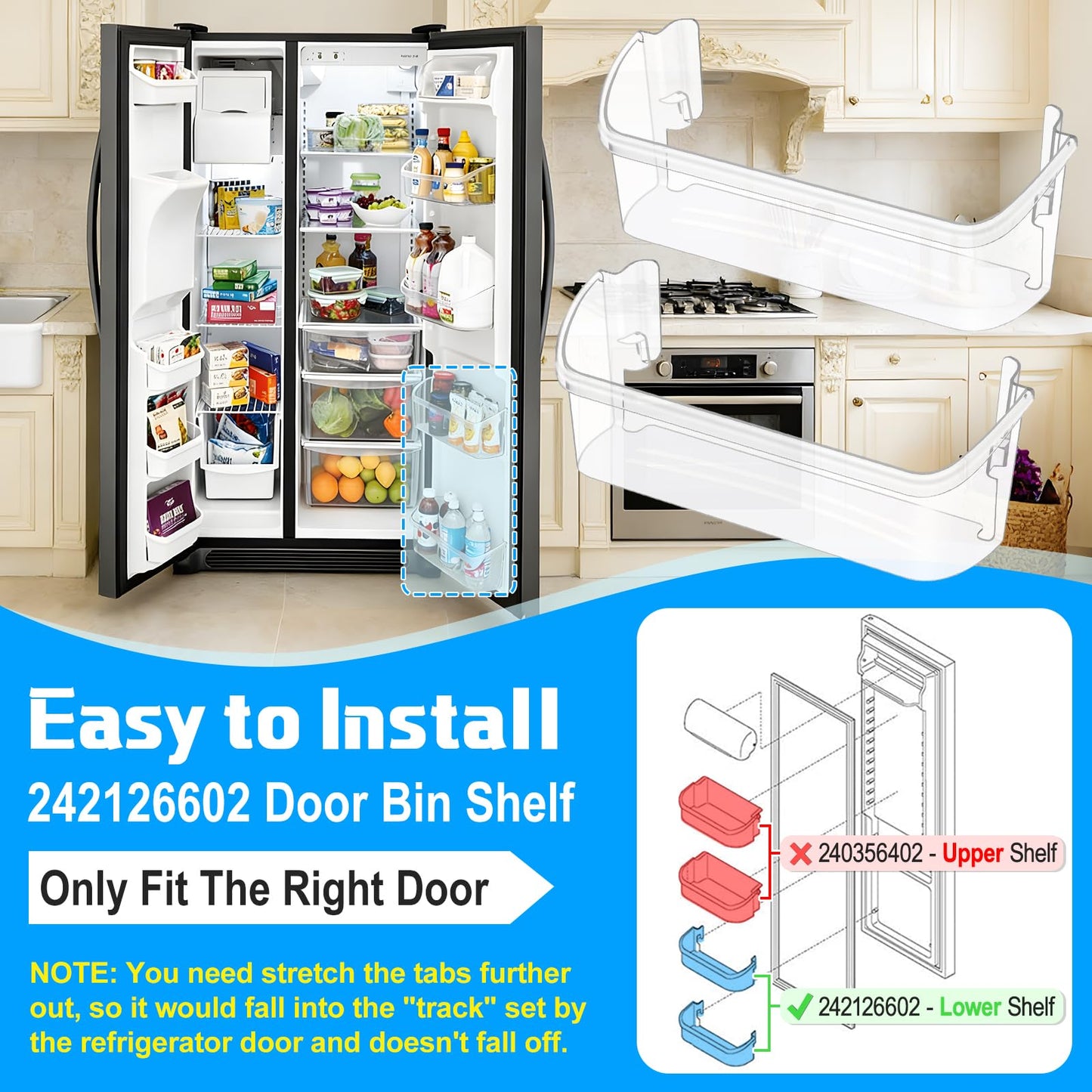 [2 PACK]UPGRADED LFSS2612TF0 LFSS2612TF4 FFSS2615TS0 FFSS2615TS5 FGSS2635TF5 FGSS2635TF6 Refrigerator Door Bin Shelf For Frigidaire Door Shelf 242126602 Refrigerator Door Shelf FFSS2615TS2 Door Bin