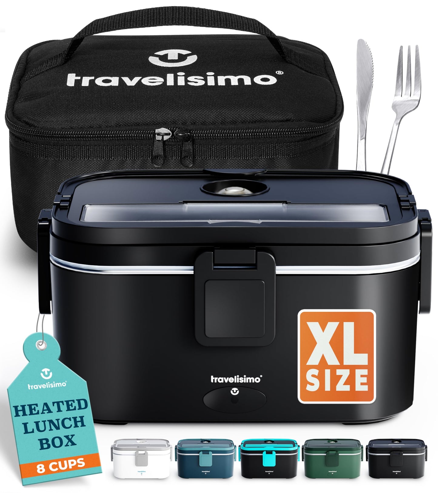 TRAVELISIMO Extra-Large Electric Lunch Box For Adults Holds up to 8 Cups - 100W Heated Lunch Box For Men 1.8L, Portable Food Warmer for Travel & Work, Loncheras Electricas Para Calentar Almuerzo