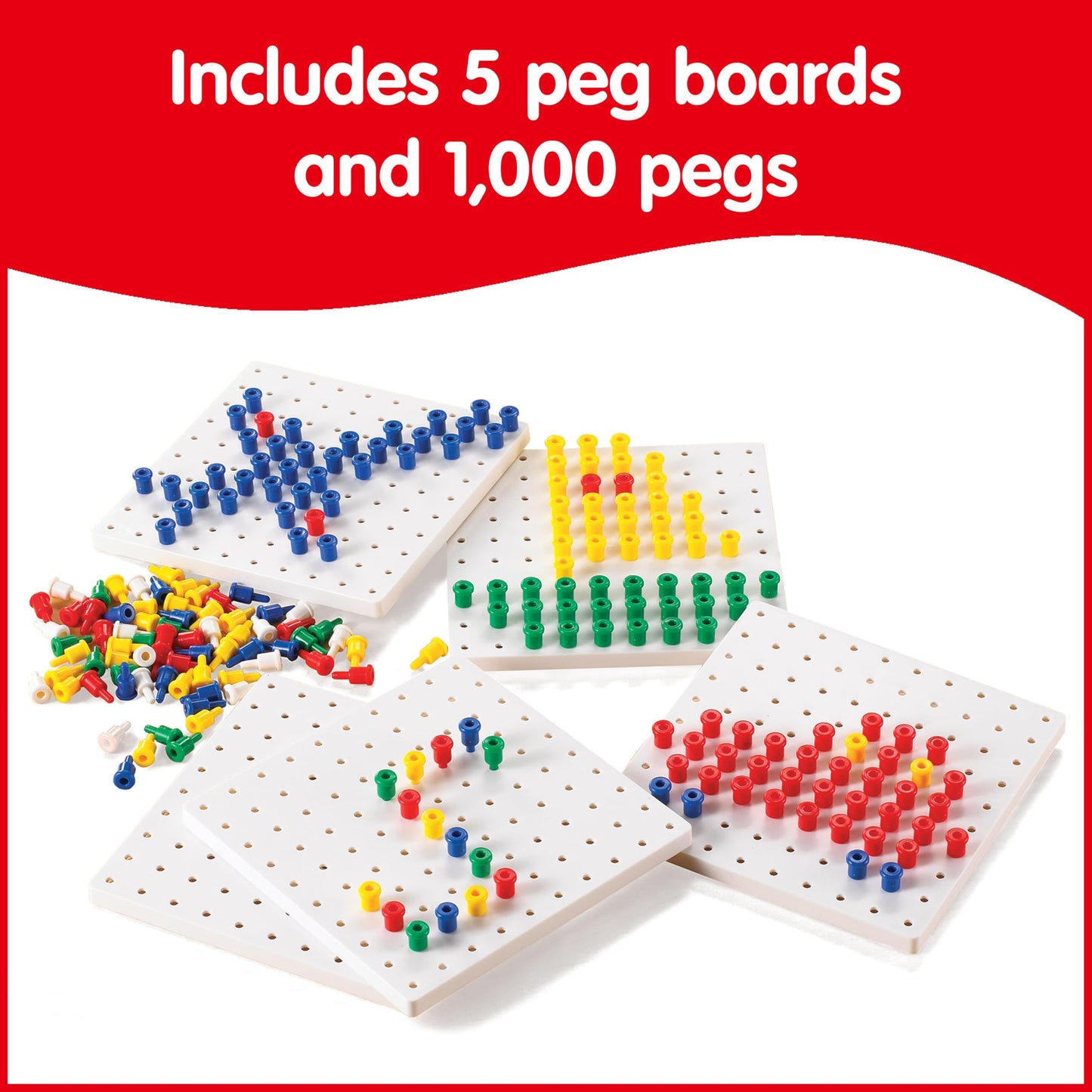 edxeducation Pegs and Peg Board Set | 1,000 Pegs and 5 Boards | Classroom and Occupational Therapy Resource | Fine Motor Skills Toy for Kids