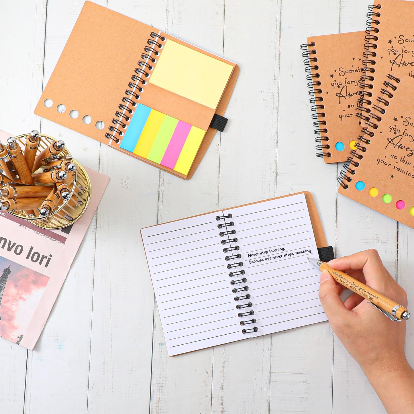 Chuangdi 20 Sets End of Year Teacher Gifts Appreciation Journal Inspirational Notebook with Sticky Notepad Bamboo Pen Bulk Graduation Thank You Gifts for Student Staff Team Coworker Nurse(Kraft)