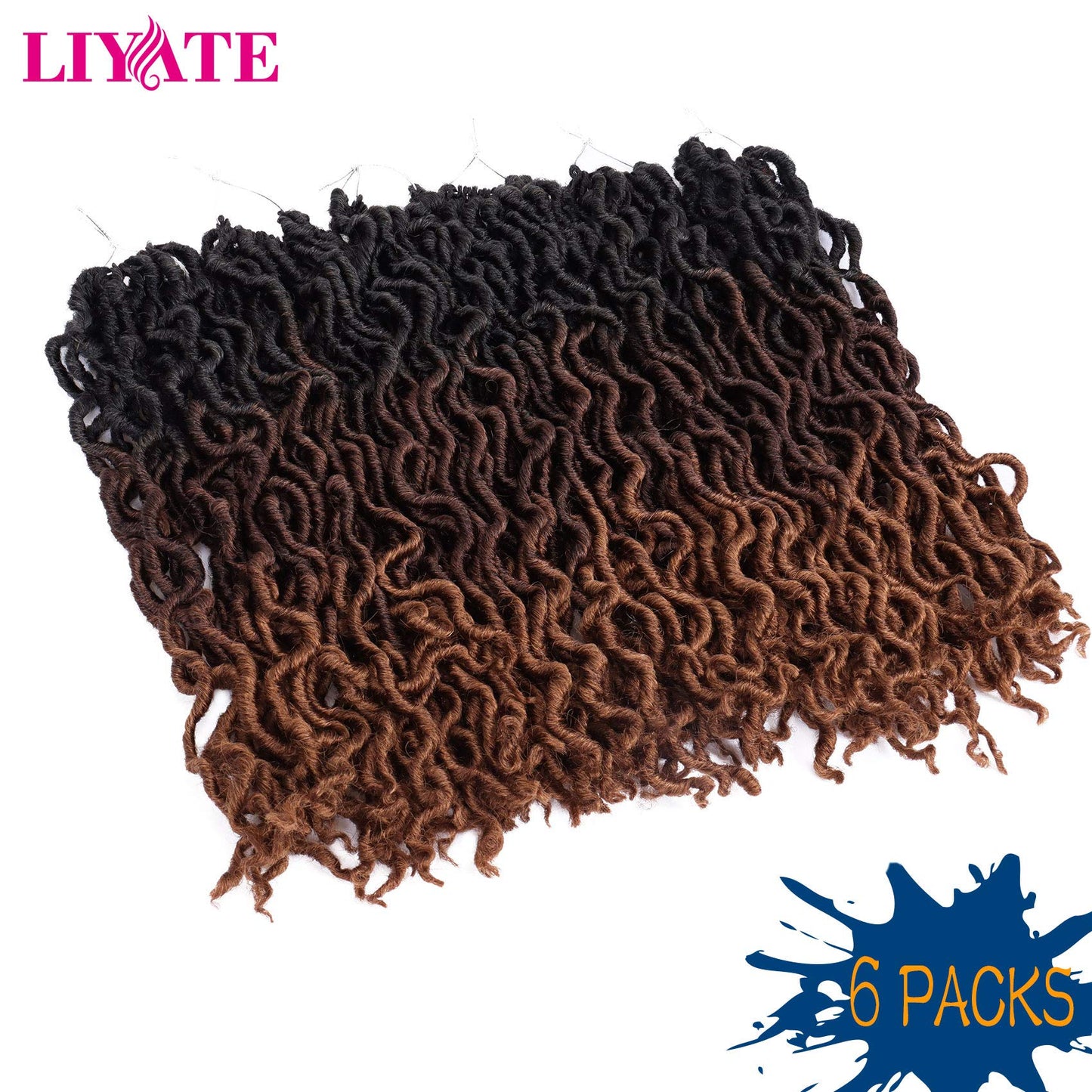 14 Inch Goddess Faux locs Crochet Hair 6 Packs/Lot Soft Gypsy Locs Wavy Crochet Braids Dreadlocks 3 Tone Curly Wavy Twist Braiding Hair Extensions African Roots Braid（#1B/4/30)
