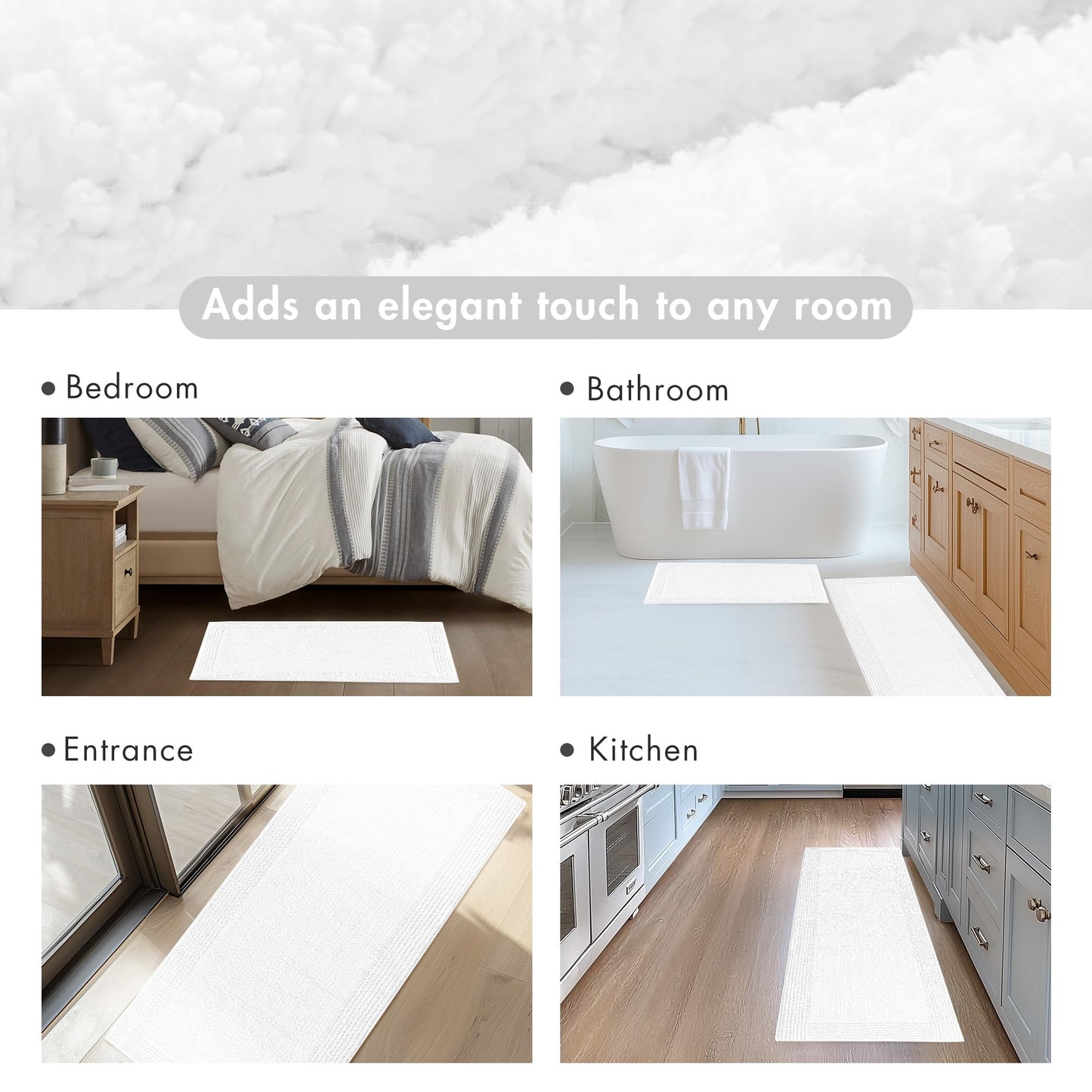 Madison Park Splendor Reversible 100% Cotton Tufted Bathroom Rug-3000 GSM Hotel Quality Luxurious Plush Medium Pile Bath Mat Absorbent, Quick Dry, Shower Room Décor, 17x24 White