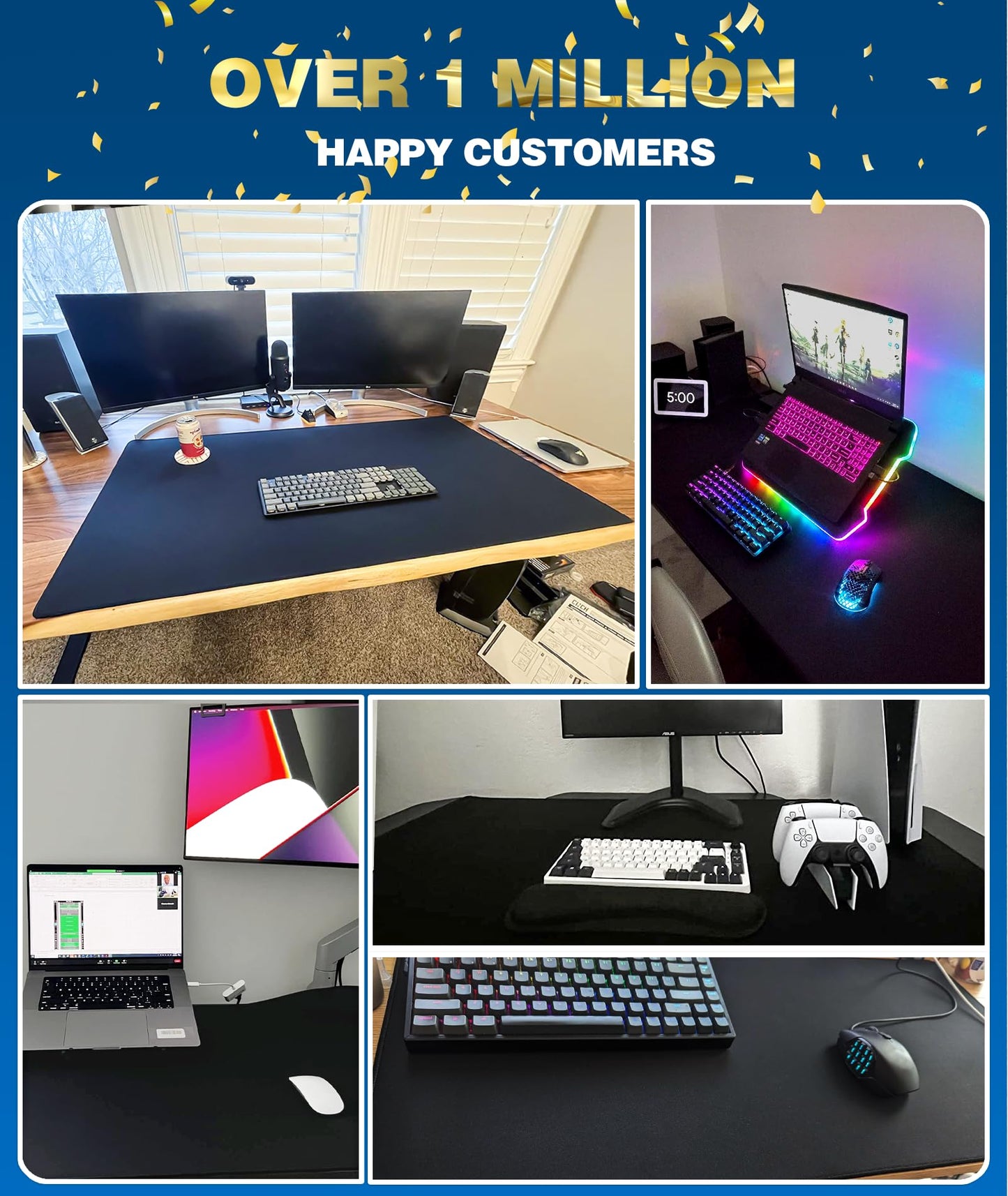 KTRIO Oversized Gaming Mouse Pad Desk Mat, Micro-Weave Cloth for Precise Control, Non-Slip Rubber Base, Stitched Edges, Water-Resistant, Full Desk Coverage for Gamer, Office & Home, 47.3 x 23.6 in